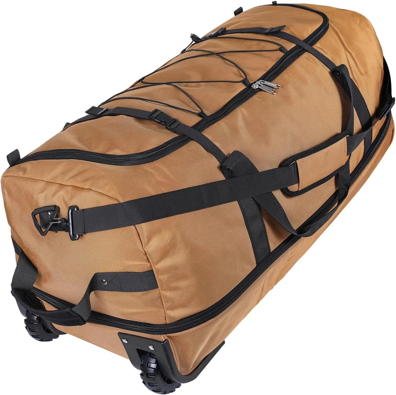 110L Expandable to 140L 32 Foldable Oxford Soft-Sided Rolling Duffle Bag with 2 Heavy-Duty Wheels,3 Large Compartments,Adjustable Shoulder Strap and Attached Organizer Pouch,Coffee