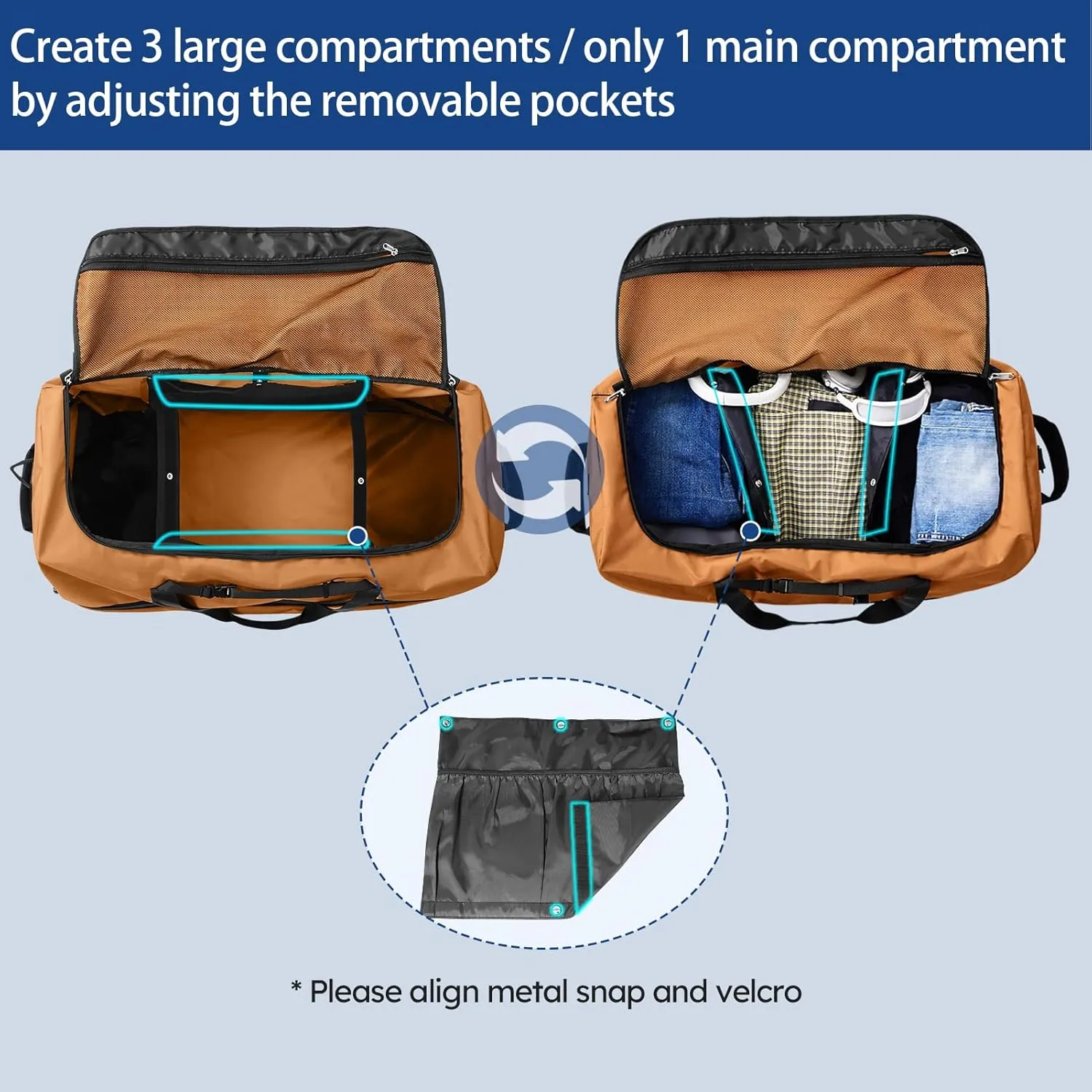110L Expandable to 140L 32 Foldable Oxford Soft-Sided Rolling Duffle Bag with 2 Heavy-Duty Wheels,3 Large Compartments,Adjustable Shoulder Strap and Attached Organizer Pouch,Coffee