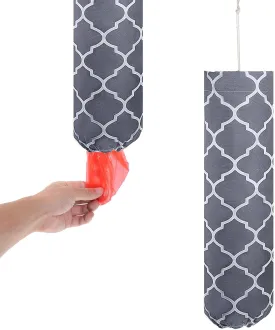 1pcs Plastic Bag Holder, Free Adjustment Washable Grocery Bag Holder for Bags with Drawstring, Reusable Grey Lantern Wall Mount Plastic Bags Organizer for Home Kitchen Travelling
