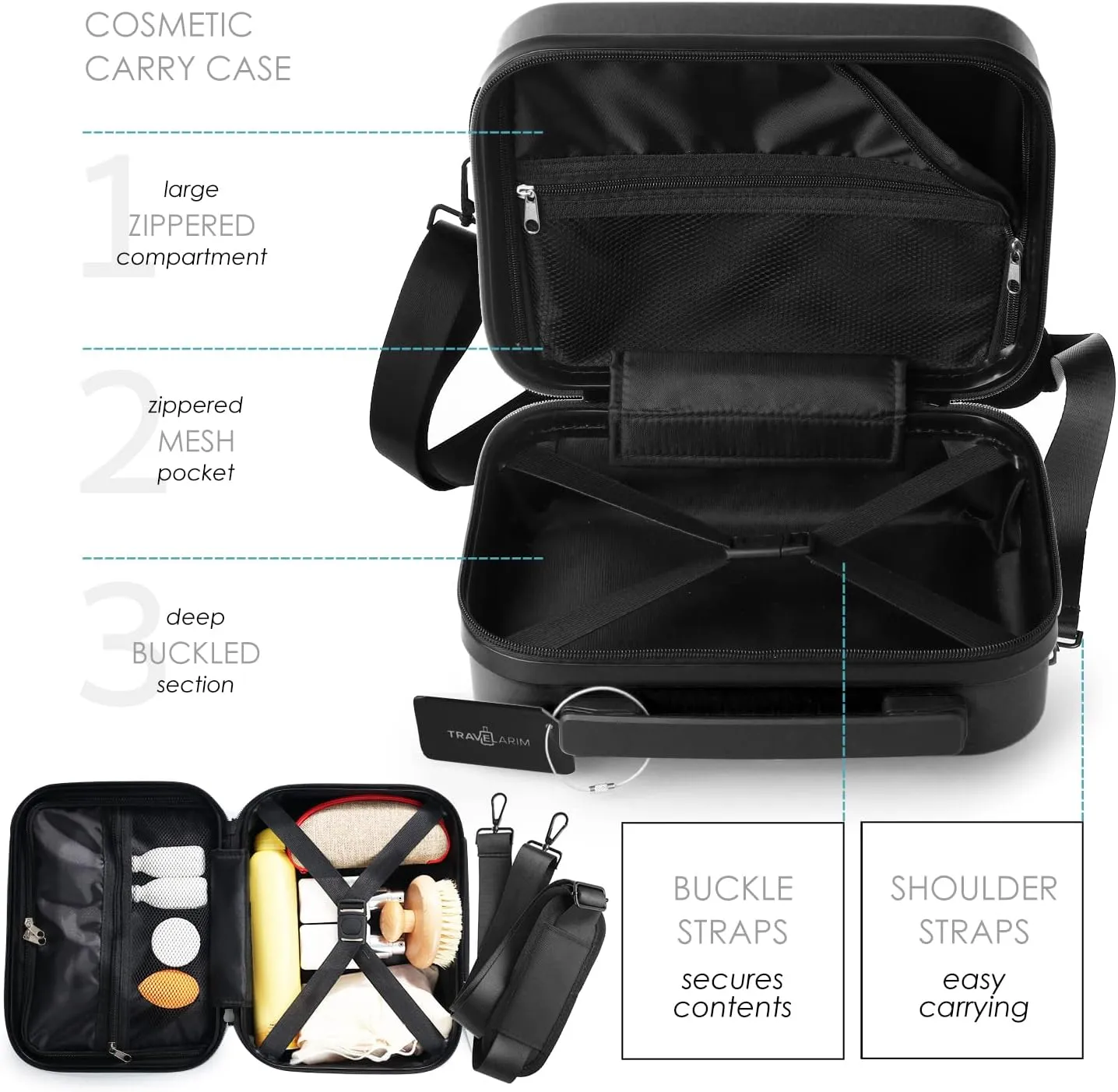 22 Inch Carry On Luggage 22x14x9 Airline Approved, Carry On Suitcase with Wheels, Hard-shell Carry-on Luggage, Durable Luggage Carry-On, Black Small Suitcase with Cosmetic Case