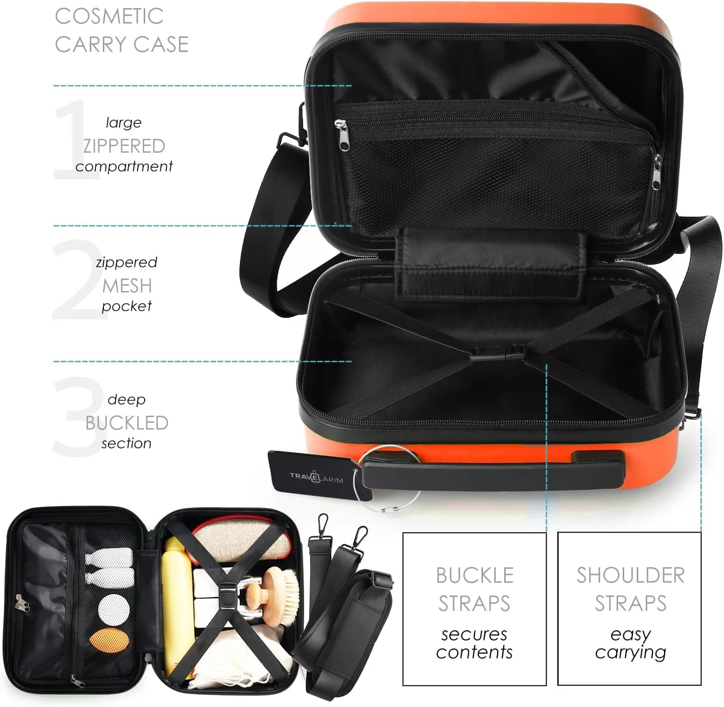 22 Inch Carry On Luggage 22x14x9 Airline Approved, Carry On Suitcase with Wheels, Hard-shell Carry-on Luggage, Durable Luggage Carry-On, Orange Small Suitcase with Cosmetic CaseBag