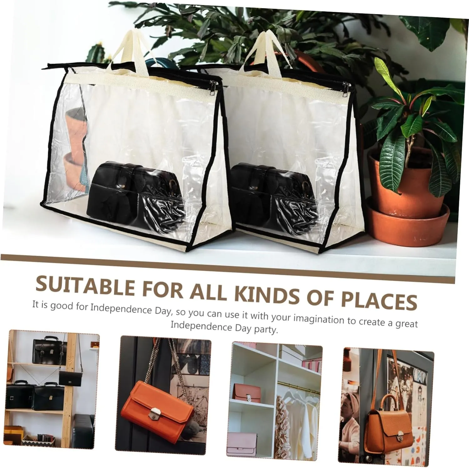 2pcs Bag Protection Bag Cover Organizer Zip Tote Bag Heavy Duty Bucket Transparent Purse Protector Clear Tote Handbag Clear Storage Container - Storage Bags Hanging Transparent Pvc/118