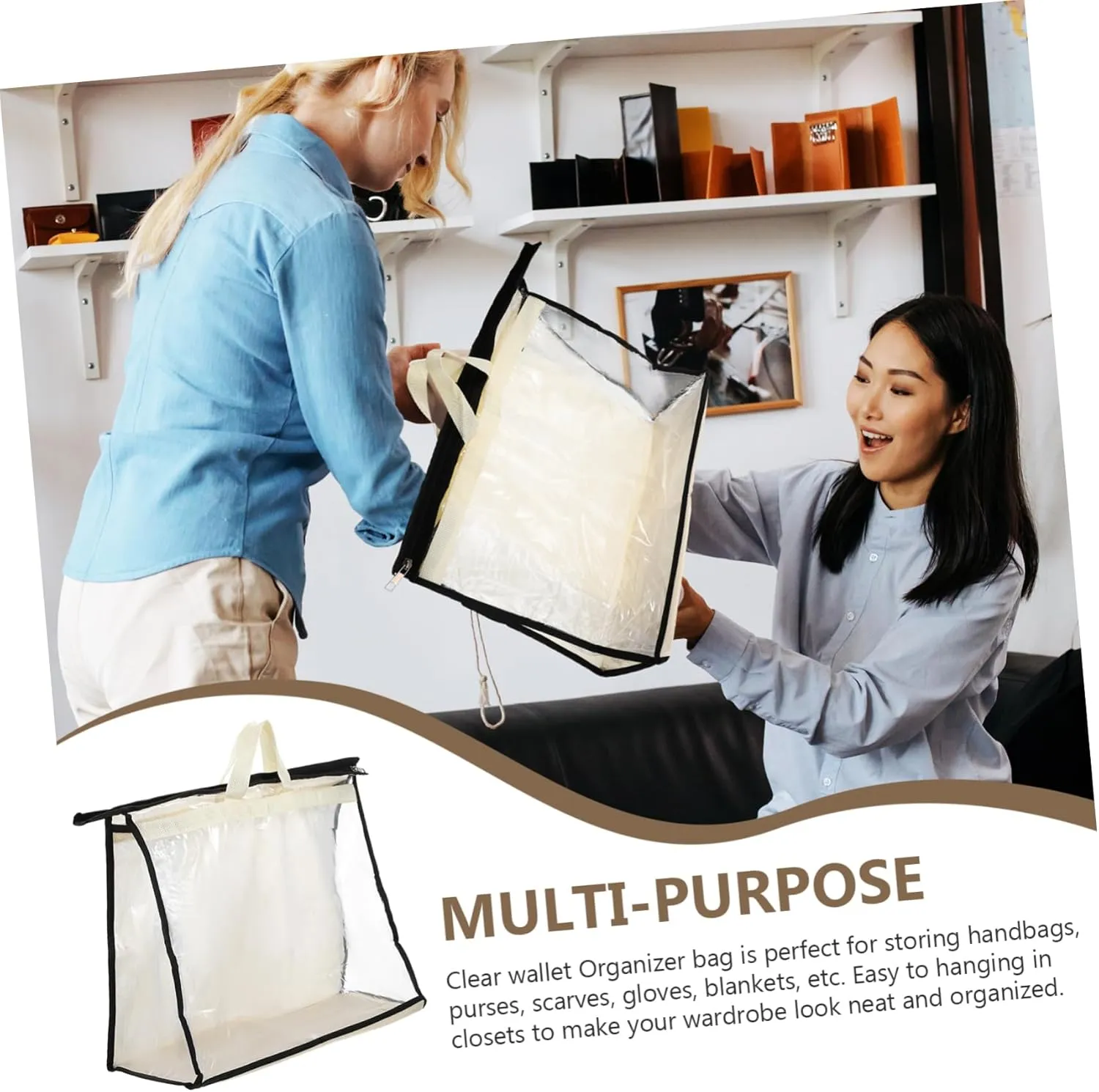 2pcs Bag Protection Bag Cover Organizer Zip Tote Bag Heavy Duty Bucket Transparent Purse Protector Clear Tote Handbag Clear Storage Container - Storage Bags Hanging Transparent Pvc/118