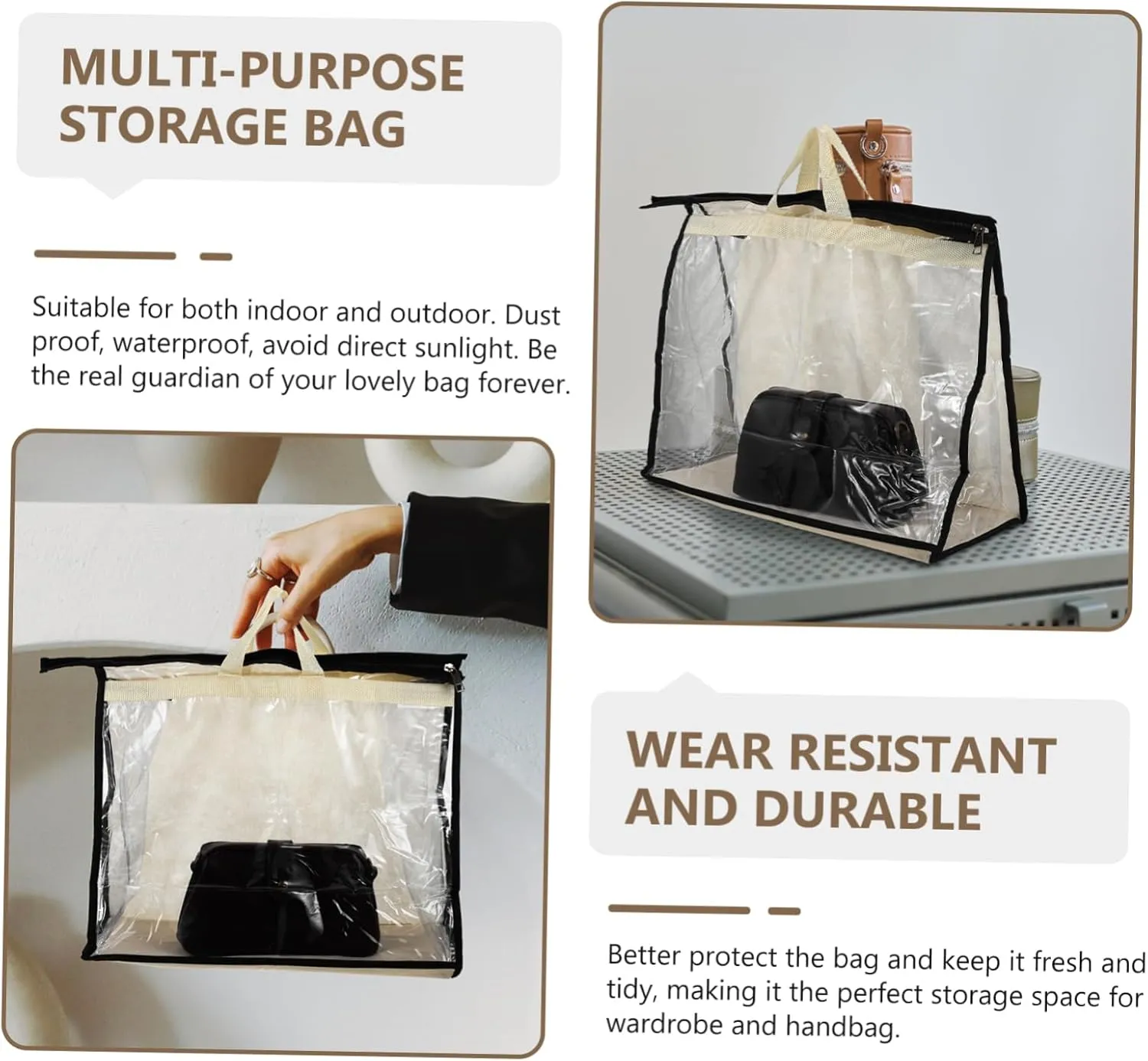 2pcs Bag Protection Bag Cover Organizer Zip Tote Bag Heavy Duty Bucket Transparent Purse Protector Clear Tote Handbag Clear Storage Container - Storage Bags Hanging Transparent Pvc/118