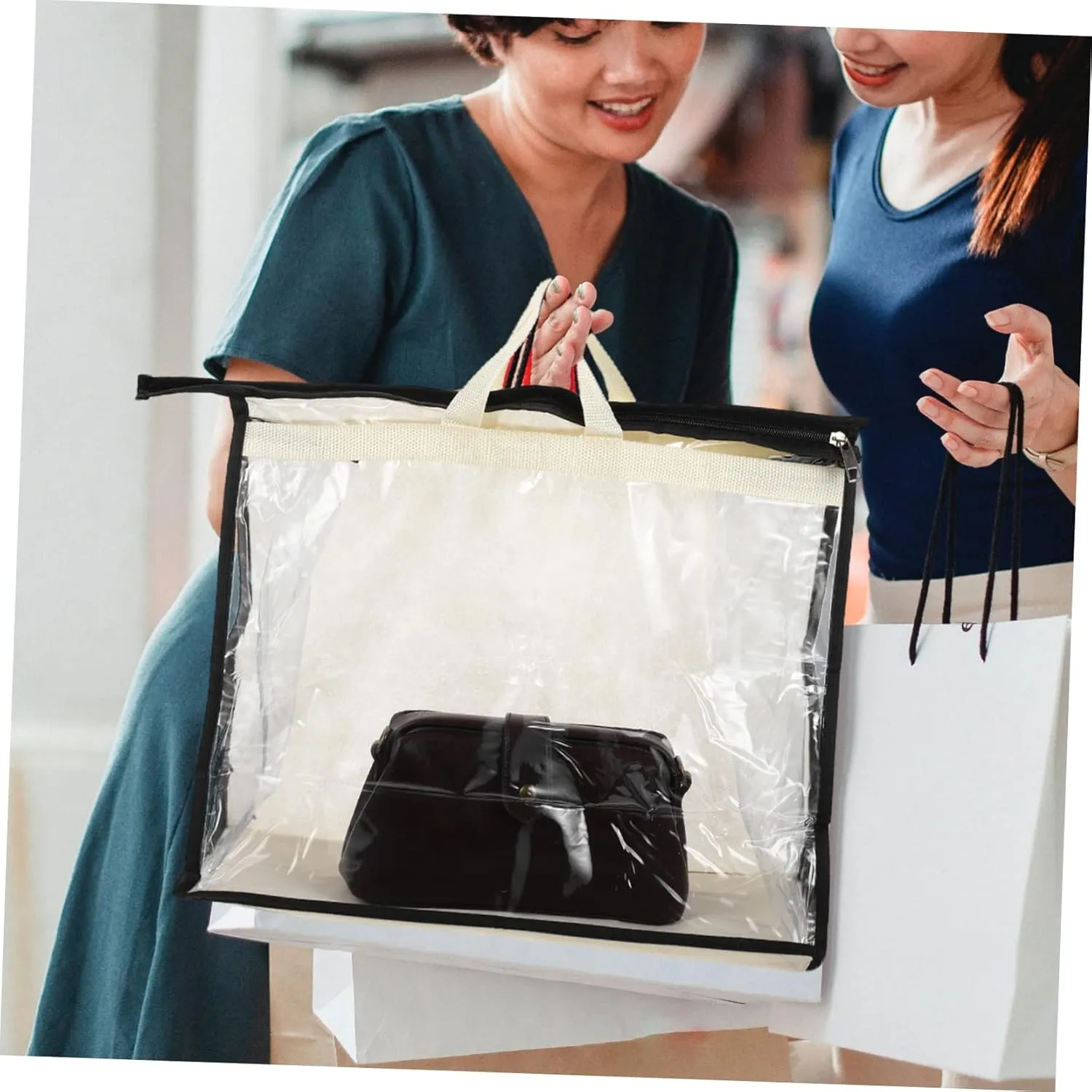 2pcs Bag Protection Bag Cover Organizer Zip Tote Bag Heavy Duty Bucket Transparent Purse Protector Clear Tote Handbag Clear Storage Container - Storage Bags Hanging Transparent Pvc/118