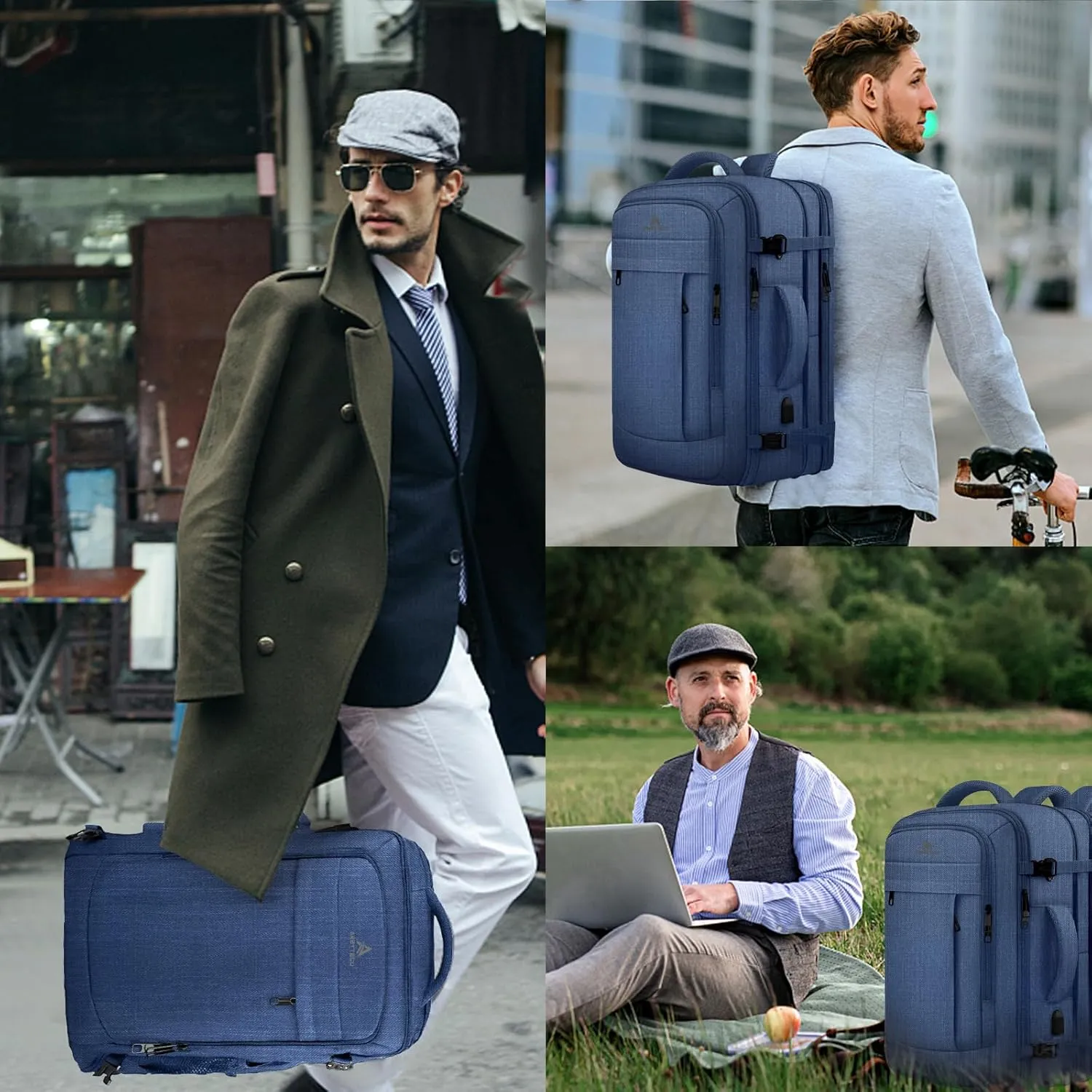 50L Expandable Large Travel Laptop Backpack for Men With Packing Cubes, Carry On Backpack Flight Approved Travel Essentials, Expandable Laptop Bag Weekender Gym Daypack Traveling Backpack, Blue