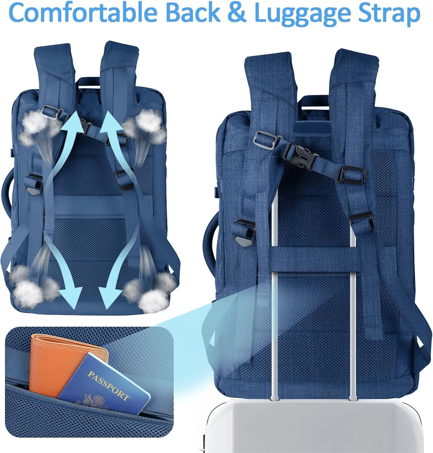 50L Expandable Large Travel Laptop Backpack for Men With Packing Cubes, Carry On Backpack Flight Approved Travel Essentials, Expandable Laptop Bag Weekender Gym Daypack Traveling Backpack, Blue