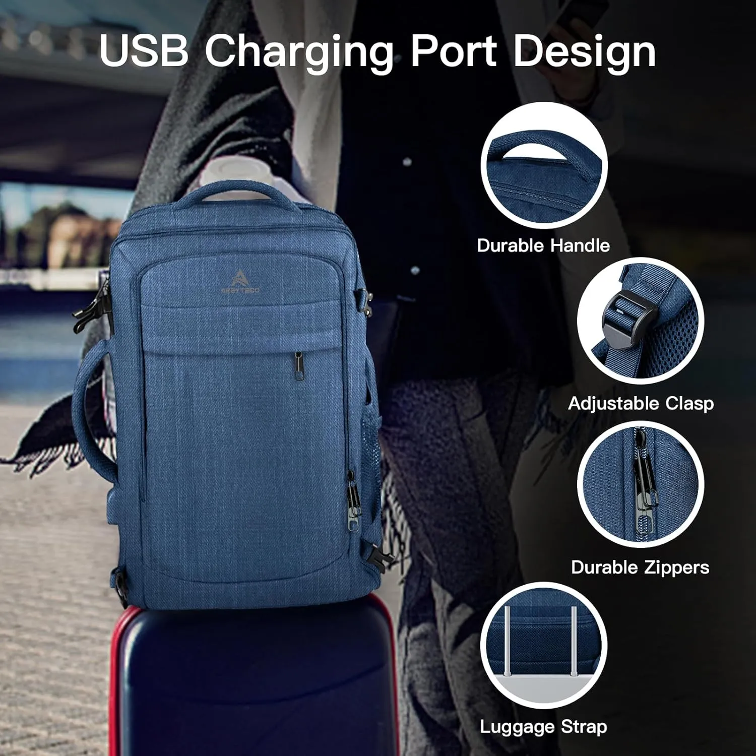 50L Expandable Large Travel Laptop Backpack for Men With Packing Cubes, Carry On Backpack Flight Approved Travel Essentials, Expandable Laptop Bag Weekender Gym Daypack Traveling Backpack, Blue