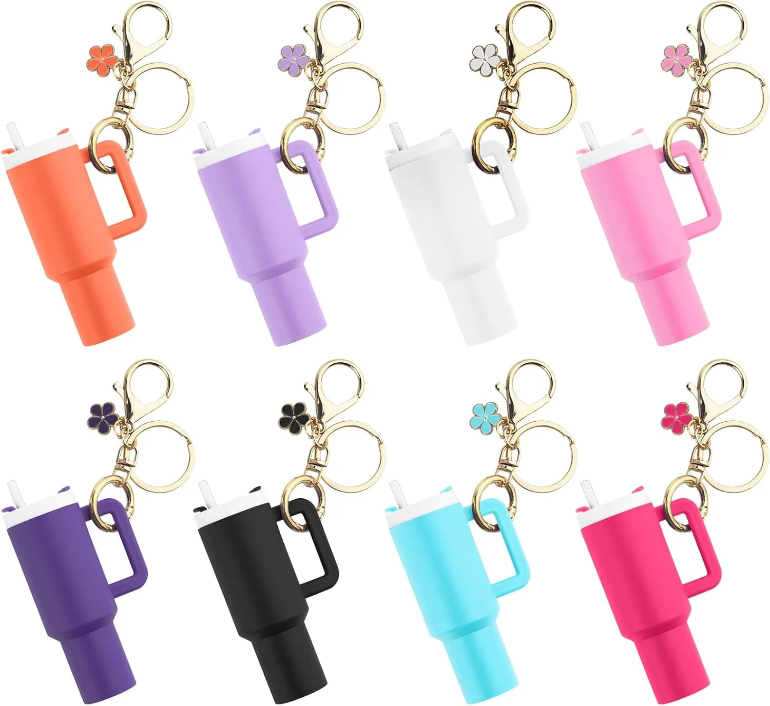 8 Pack Mini Tumbler Keychain for Stanley Cup, Cute Mini Cup Keychain Chapstick Lip Gloss Holder Gift for Women Girls, Fits Purse Handbag Backpack