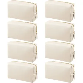 8 Pcs Makeup Bag Pu Leather Cosmetic Pouch Waterproof Small Toiletry Bag Portable Cosmetic Organizer Water Resistant Storage Purse for Lady Women Daily Storage Travel Organizer (Beige,Medium)