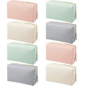 8 Pcs Makeup Bag Pu Leather Cosmetic Pouch Waterproof Small Toiletry Bag Portable Cosmetic Organizer Water Resistant Storage Purse for Lady Women Daily Storage Travel Organizer (Soft Colors,Medium)