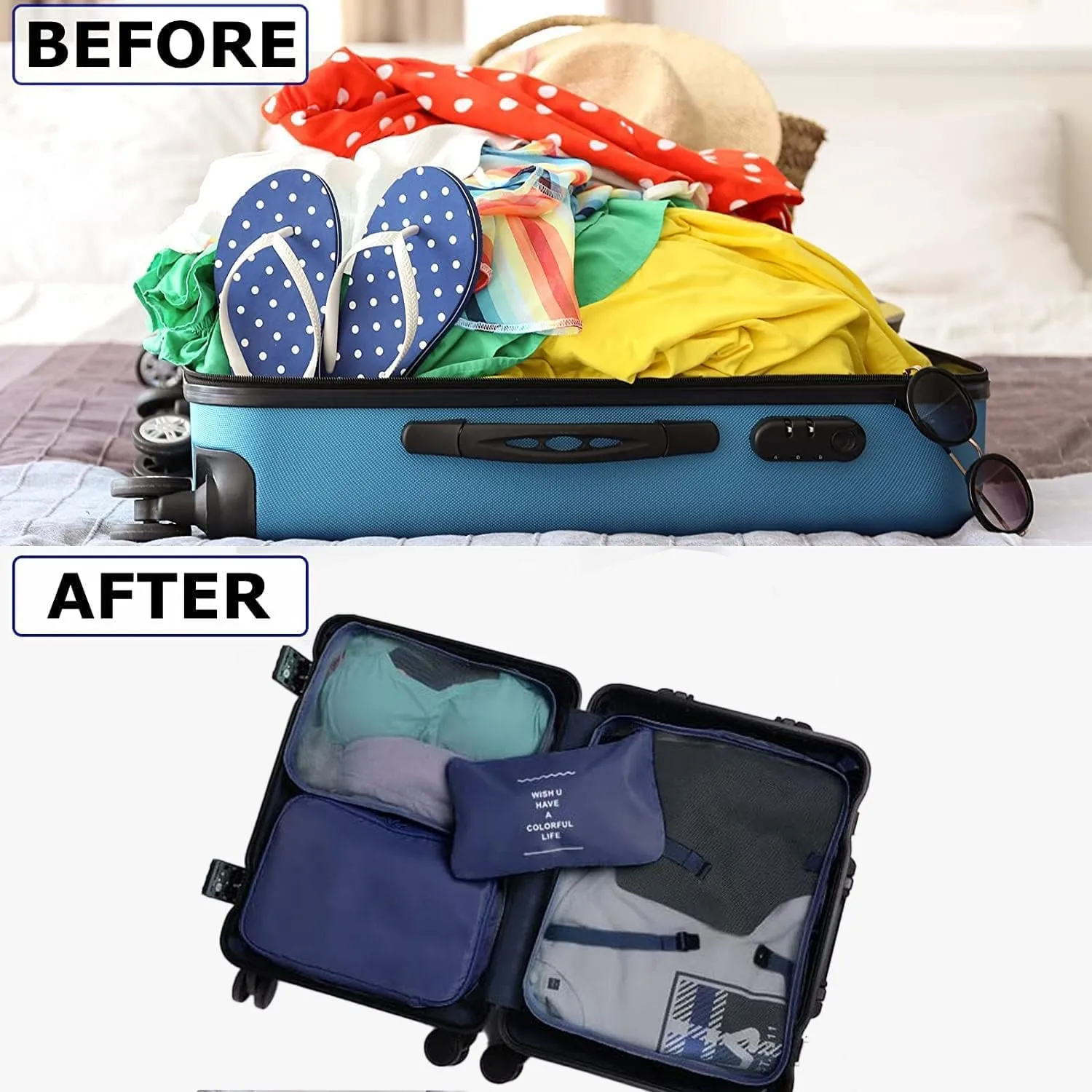 8 Set Packing Cubes for Suitcases Travel Luggage Packing Organizers,Travel Essentials Accessories Luggage Organizer with Shoe Bag Tioletry/Laundry BagDark Blue