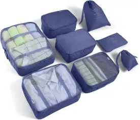 8 Set Packing Cubes for Suitcases Travel Luggage Packing Organizers,Travel Essentials Accessories Luggage Organizer with Shoe Bag Tioletry/Laundry BagDark Blue