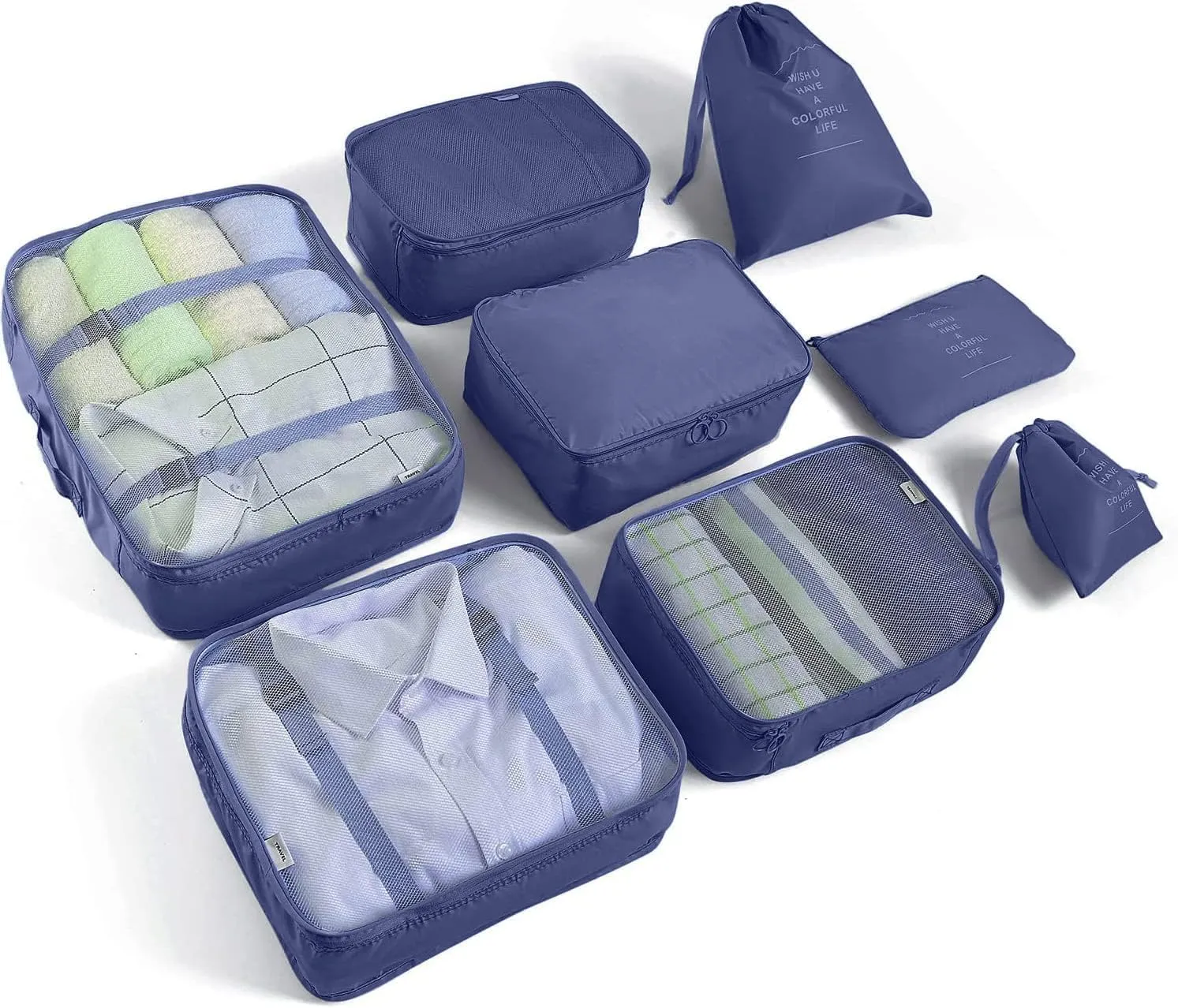 8 Set Packing Cubes for Suitcases Travel Luggage Packing Organizers,Travel Essentials Accessories Luggage Organizer with Shoe Bag Tioletry/Laundry BagDark Blue