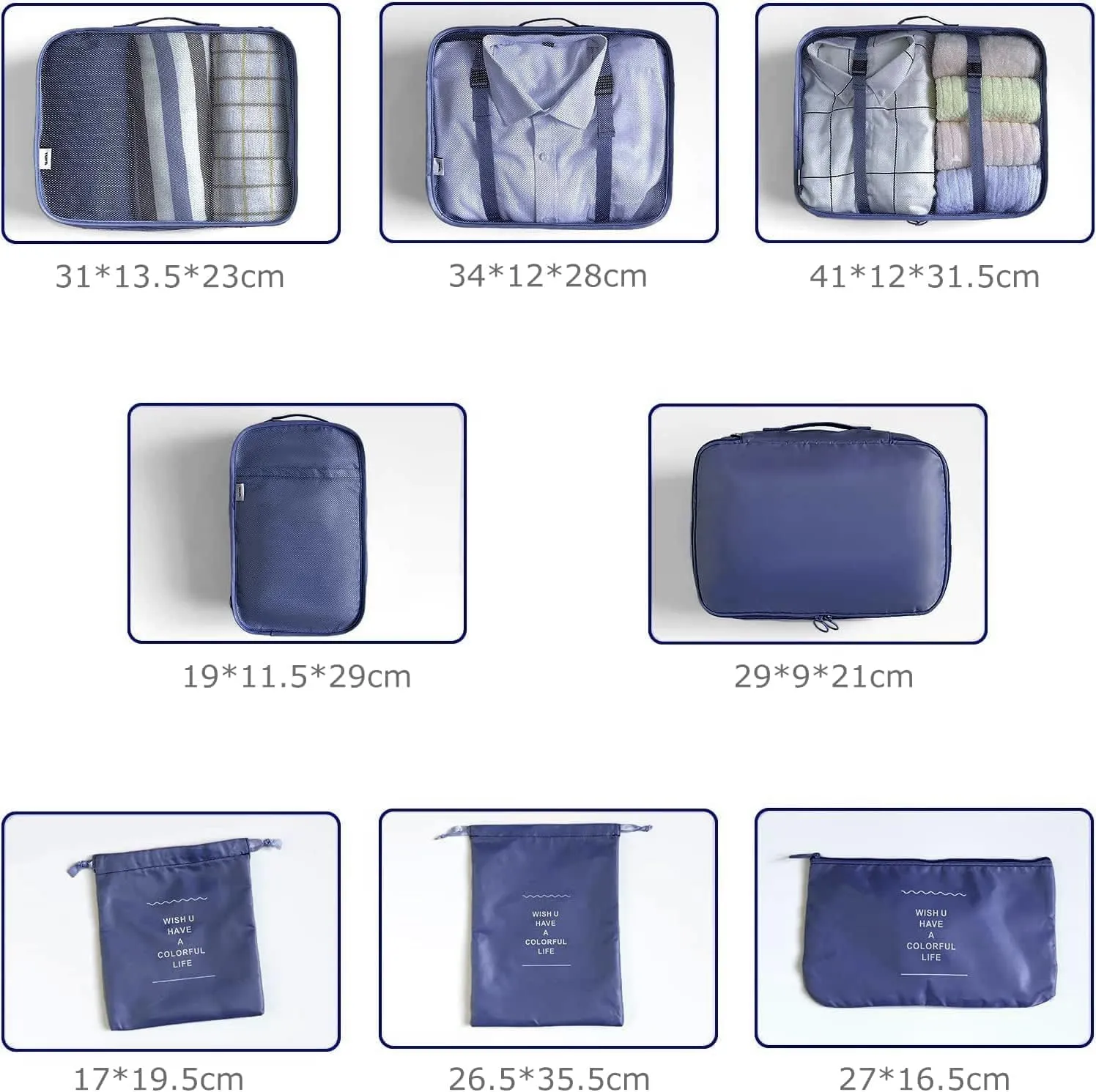 8 Set Packing Cubes for Suitcases Travel Luggage Packing Organizers,Travel Essentials Accessories Luggage Organizer with Shoe Bag Tioletry/Laundry BagDark Blue