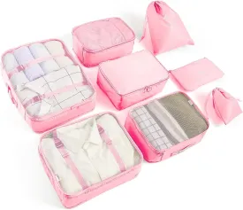 8 Set Packing Cubes for Suitcases Travel Luggage Packing Organizers,Travel Essentials Luggage Organizer Accessories for Shoe Bag Tioletry Bag Laundry Bag (Pink)