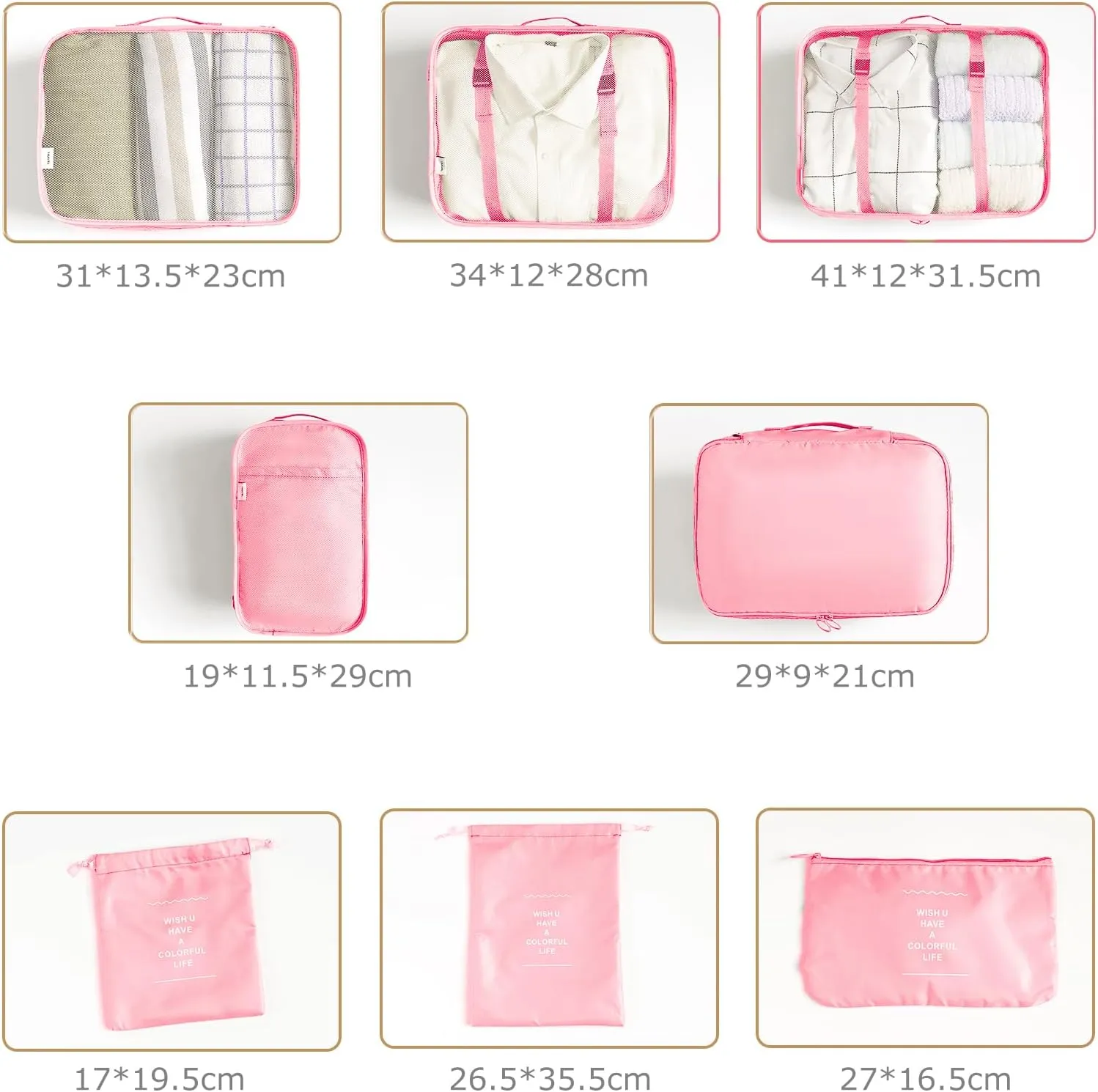 8 Set Packing Cubes for Suitcases Travel Luggage Packing Organizers,Travel Essentials Luggage Organizer Accessories for Shoe Bag Tioletry Bag Laundry Bag (Pink)