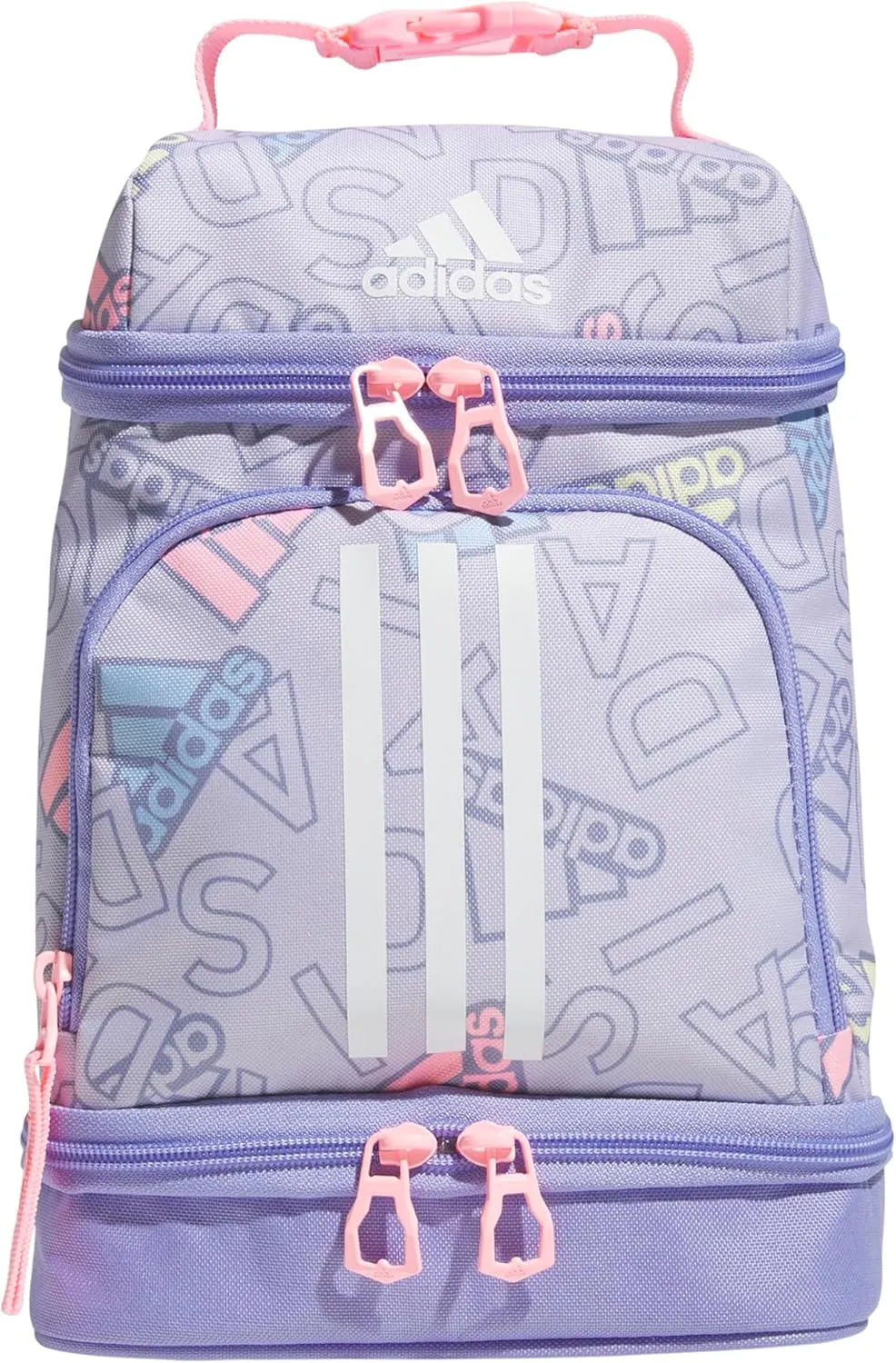 adidas Excel Bags, Lunch Cooler with Zipper, Pocket for Ice Pack, and Clip, Temperature Control Insulation, Adi Comp Silver Violet/Light Purple/Pink Spark, One Size