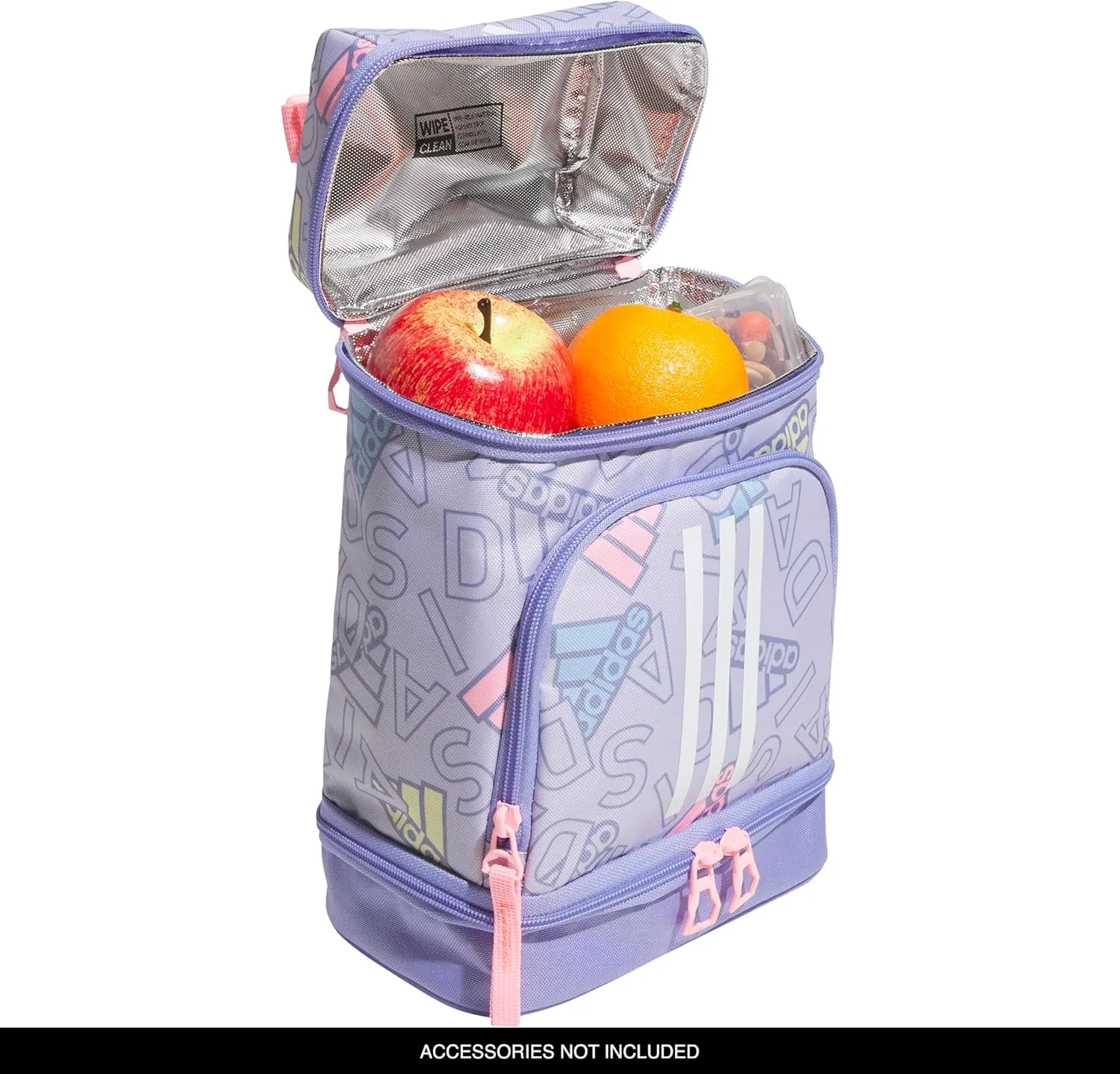 adidas Excel Bags, Lunch Cooler with Zipper, Pocket for Ice Pack, and Clip, Temperature Control Insulation, Adi Comp Silver Violet/Light Purple/Pink Spark, One Size
