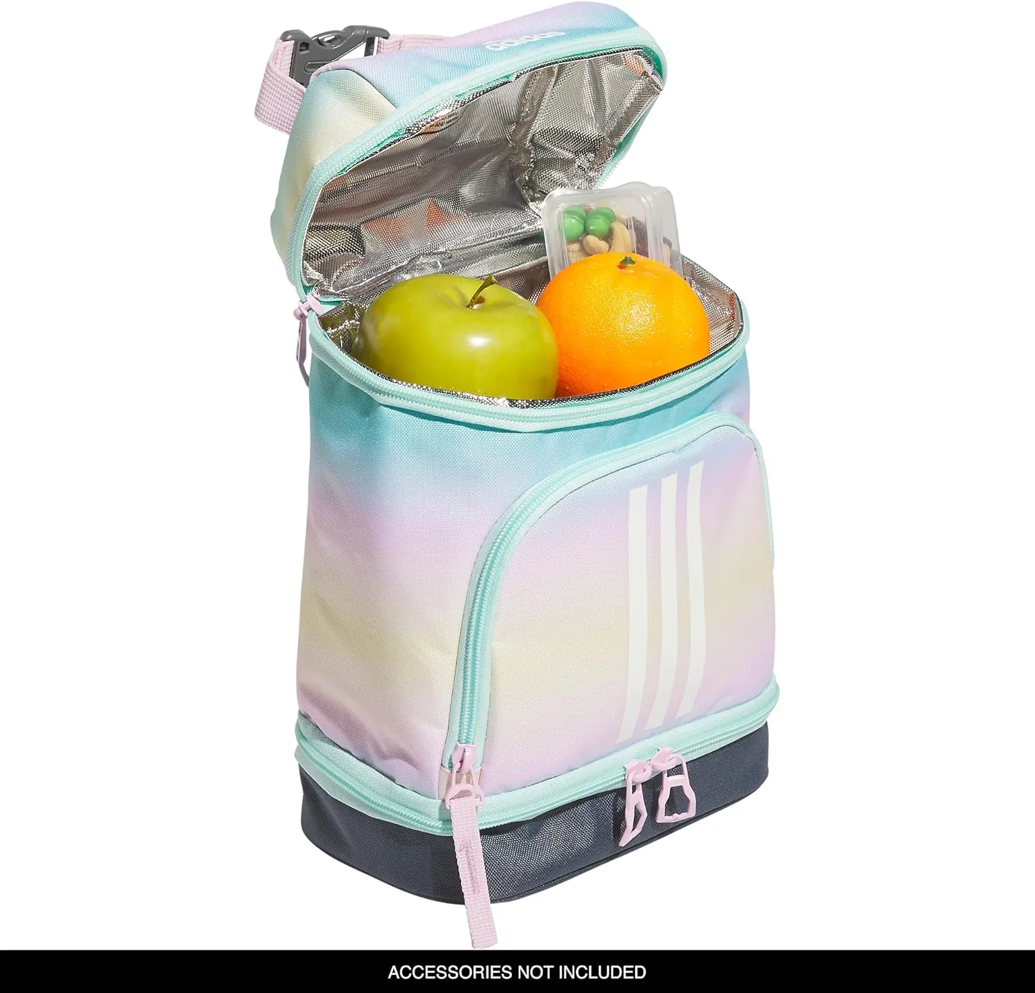adidas Excel Bags, Lunch Cooler with Zipper, Pocket for Ice Pack, and Clip, Temperature Control Insulation, Gradient Flash Aqua/Orchid Fusion Purple, One Size