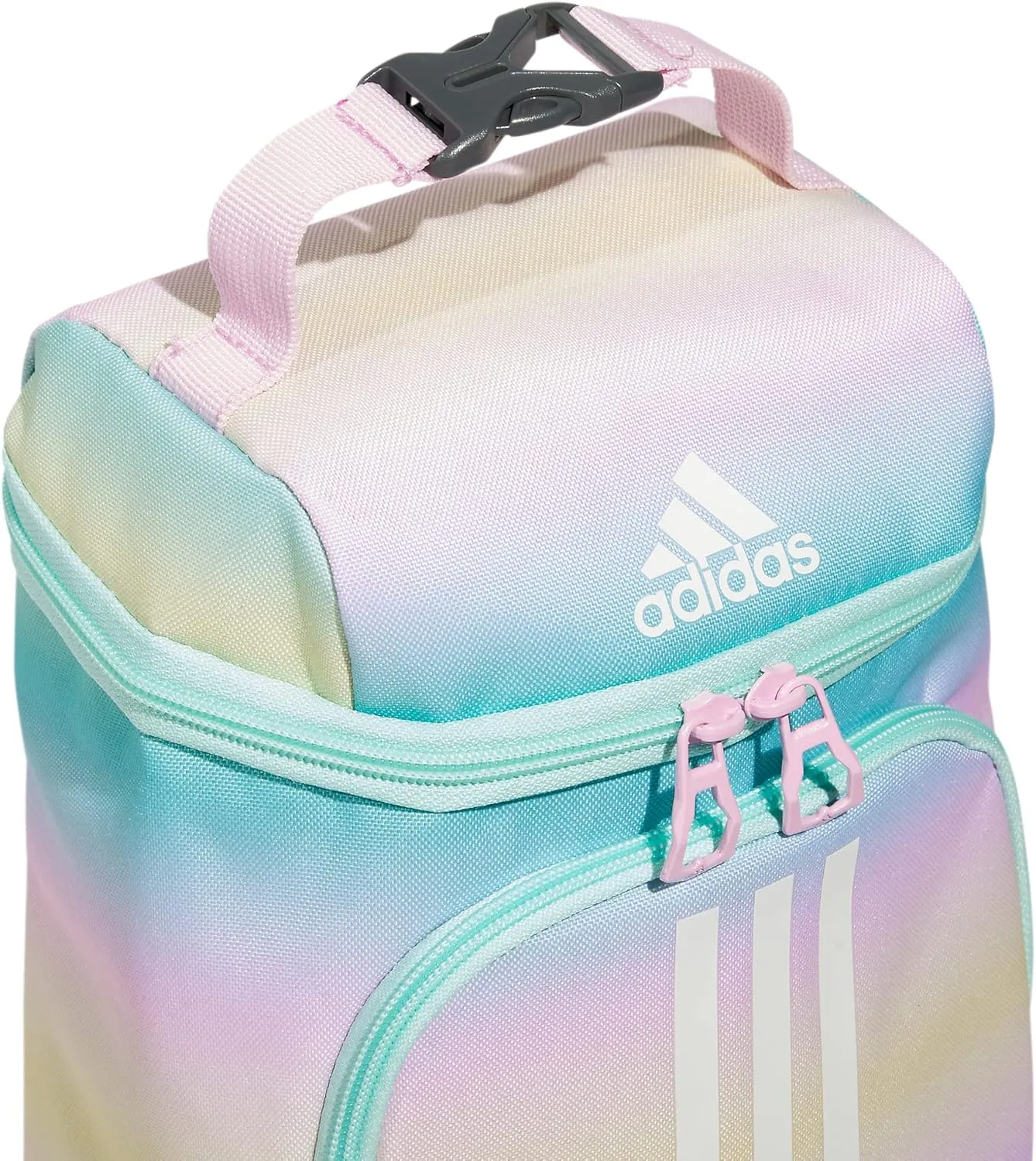 adidas Excel Bags, Lunch Cooler with Zipper, Pocket for Ice Pack, and Clip, Temperature Control Insulation, Gradient Flash Aqua/Orchid Fusion Purple, One Size