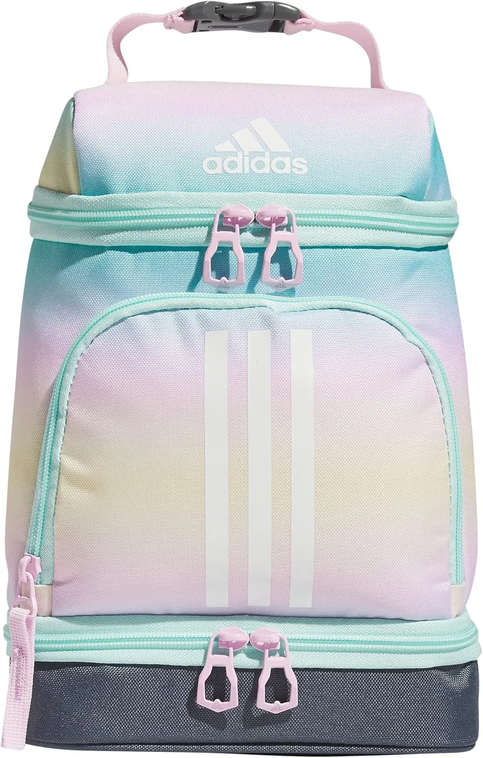 adidas Excel Bags, Lunch Cooler with Zipper, Pocket for Ice Pack, and Clip, Temperature Control Insulation, Gradient Flash Aqua/Orchid Fusion Purple, One Size