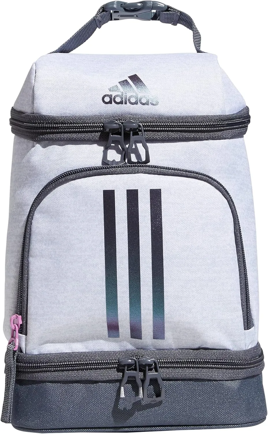 adidas Excel Bags, Lunch Cooler with Zipper, Pocket for Ice Pack, and Clip, Temperature Control Insulation, Jersey White/Shadow Chrome/Onix Grey, One Size