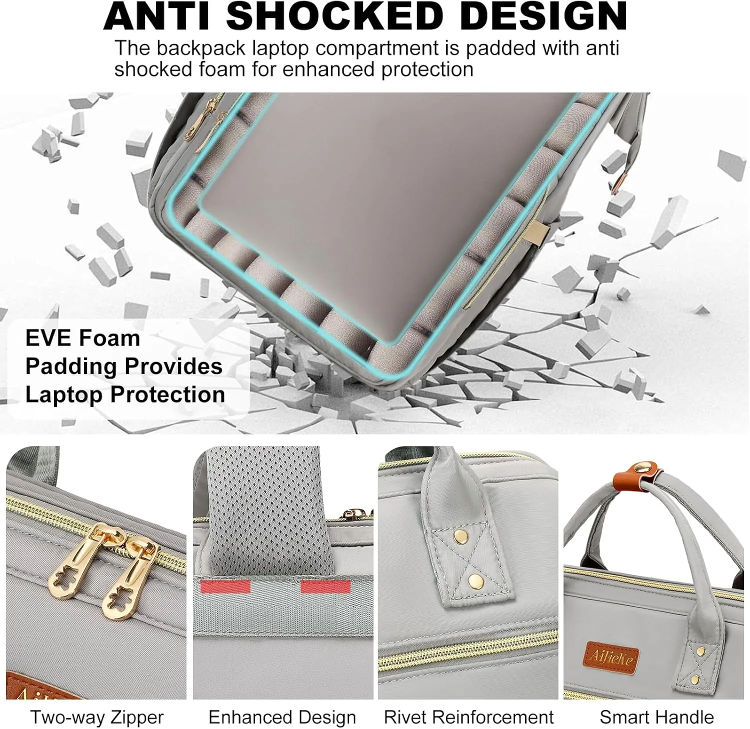 AIJIEKE Lunch Backpack for Women, 15.6 inch Laptop Backpack with Insulated Cooler Lunch Bag Set for Lunch Box Work Backpack for Travel Nurse Teacher, Grey