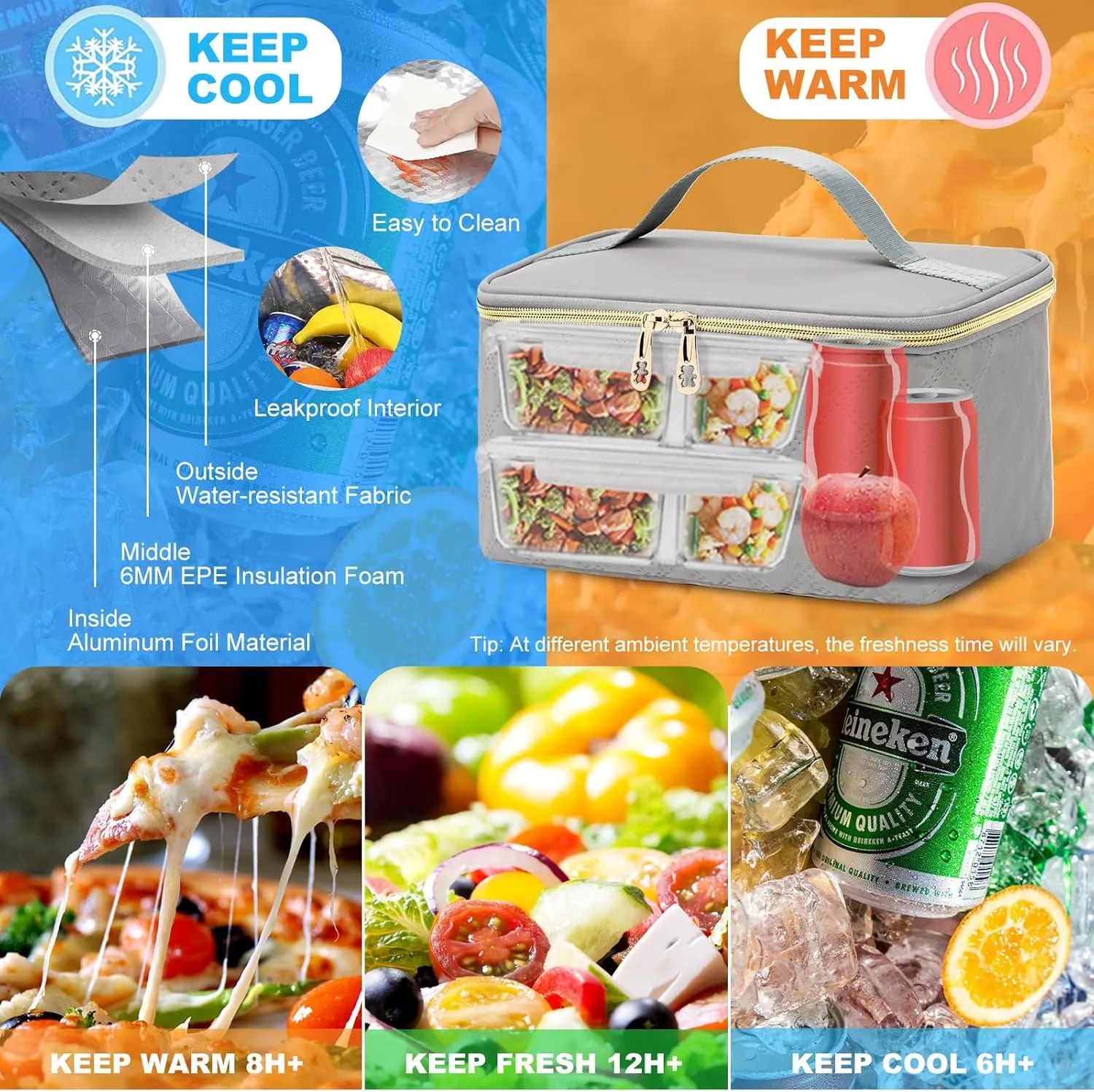 AIJIEKE Lunch Backpack for Women, 15.6 inch Laptop Backpack with Insulated Cooler Lunch Bag Set for Lunch Box Work Backpack for Travel Nurse Teacher, Grey