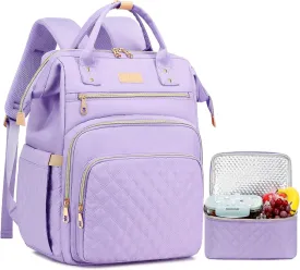 AIJIEKE Lunch Backpack for Women, 15.6 inch Laptop Backpack with Insulated Cooler Lunch Bag Set for Lunch Box Work Backpack for Travel Nurse Teacher, Purple