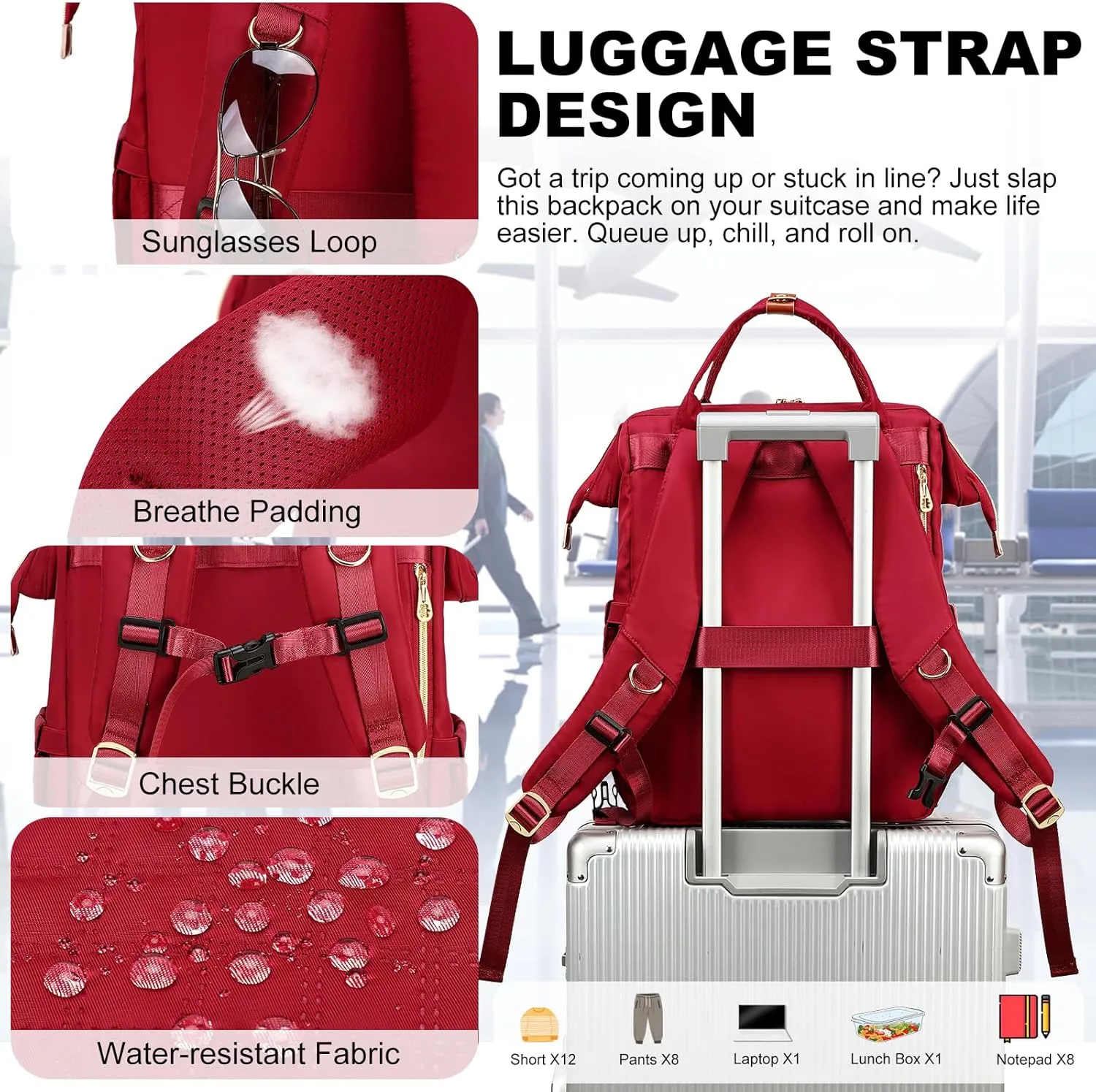 AIJIEKE Lunch Backpack for Women, 15.6 inch Laptop Backpack with Insulated Cooler Lunch Bag Set for Lunch Box Work Backpack for Travel Nurse Teacher, Red