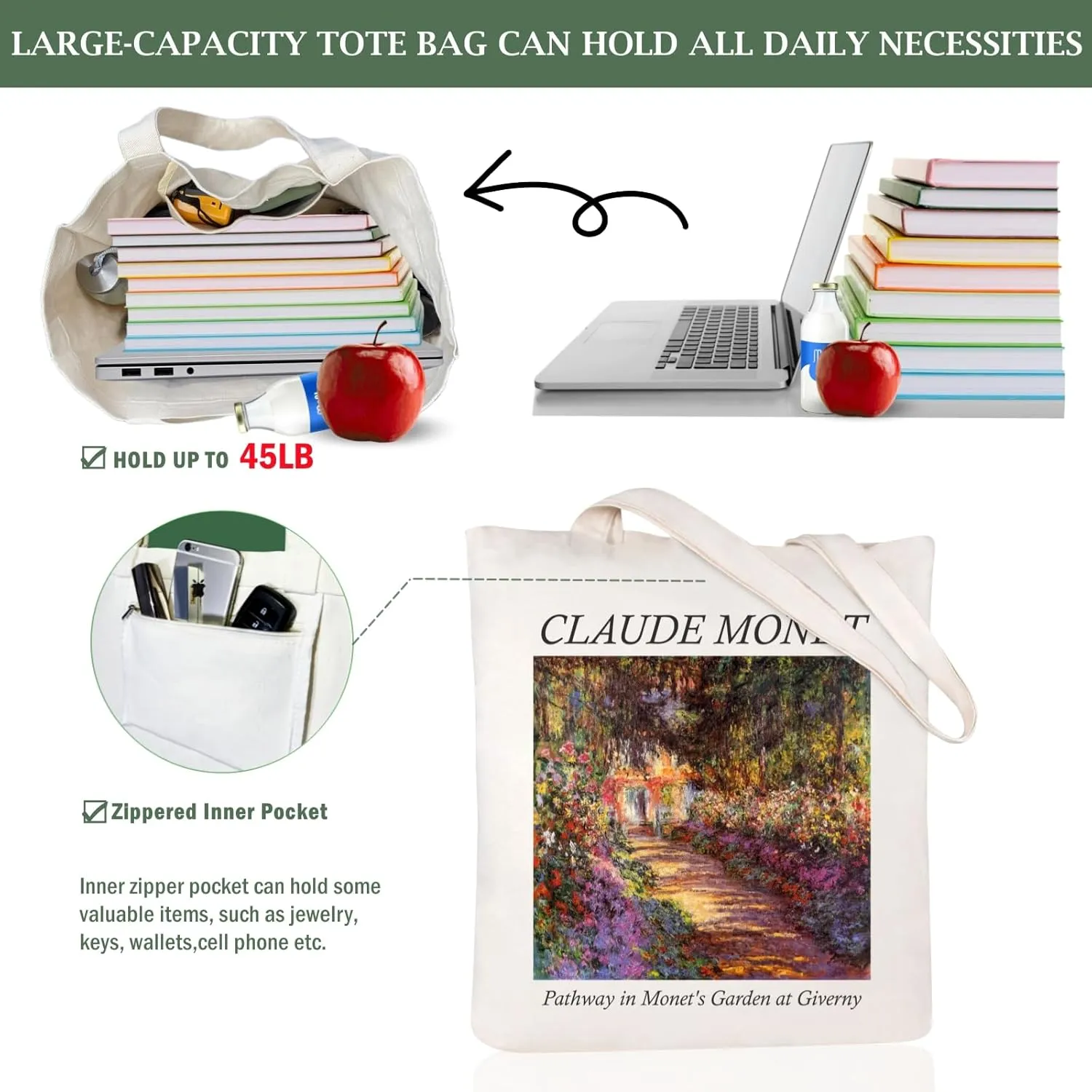 Andeiltech Canvas Tote Bag Aesthetic Cute Vintage Tote Bags Book Shoulder bag Gifts Reusable Grocery Bags for Women