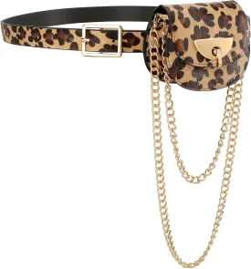 Ayliss Women Fanny Waist Bag PU Leather Belt Bag for Women Fanny Pack Mini Belt Bag Crossbody Waist Purse Y2K Chain Bag Detachable (Leopard)