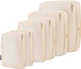 BAGAIL 4 Set/6 Set/8 Set Compression Packing Cubes Travel Accessories Expandable Packing Organizers(Beige SquareMesh 6 Set)