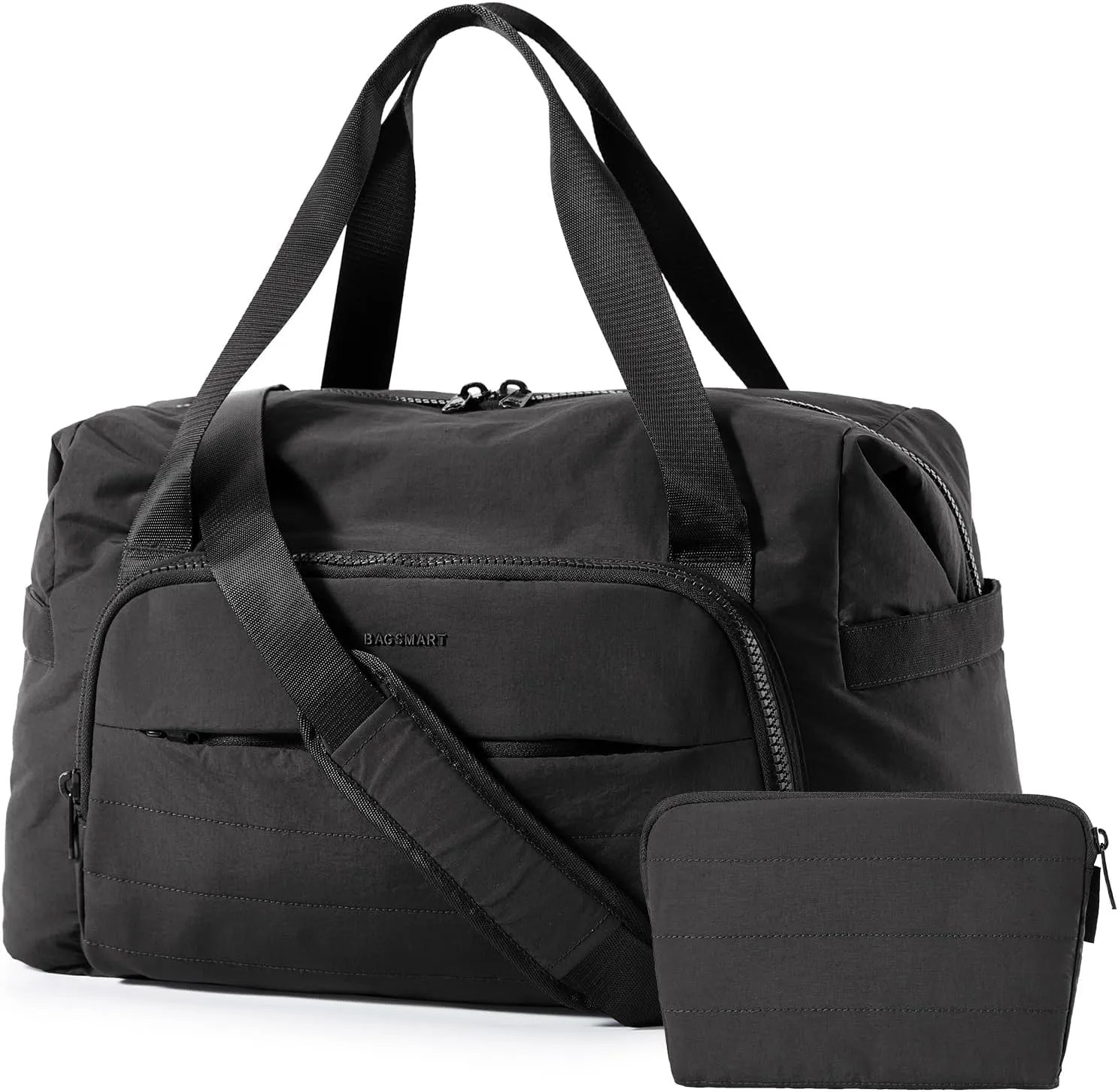 BAGSMART Travel Duffle Bag, Weekender Bags for Women Large Carry on Overnight Bag, Gym Bag with Trolley Sleeve, Personal Item Travel Bag Workout Dance Bag, Black