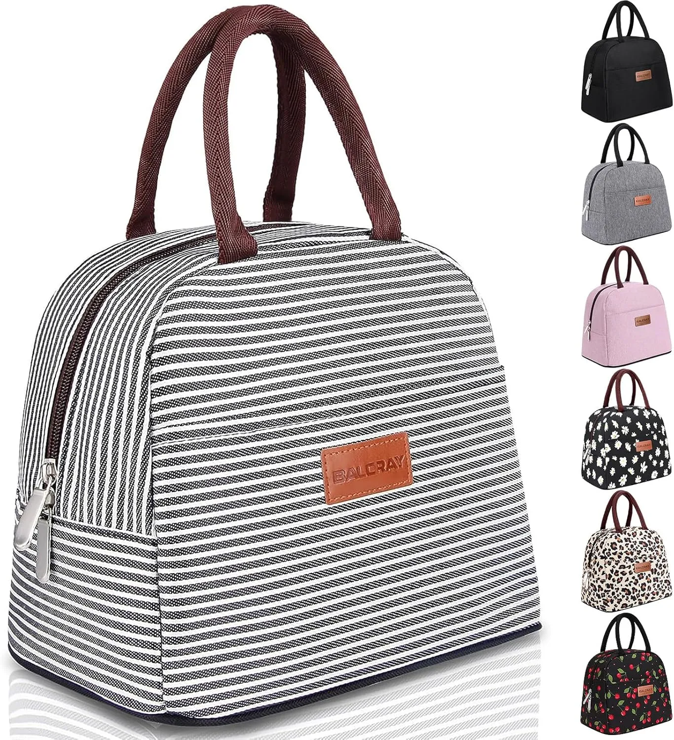 BALORAY Lunch Bag for Women Men Insulated Lunch Box for Adult Reusable Lunch Tote Bag for Work, Picnic or Travel(Black White Stripes)