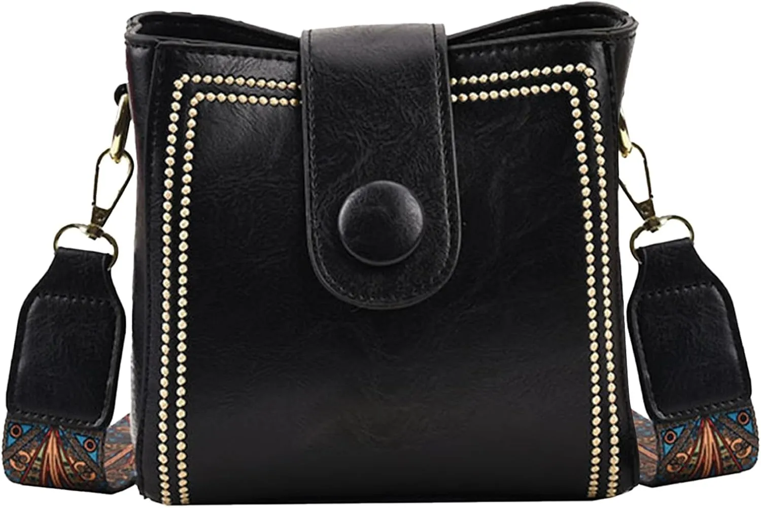Bootara Bucket Bag for Women Vintage Retro Crossbody Bucket Bags with Adjustable Guitar Strap Trendy Leather Handbags