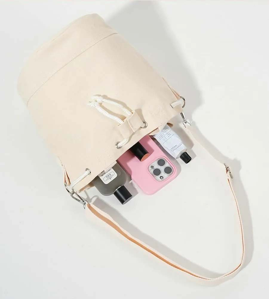 Bucket Bag for Women Drawstring Canvas Sling Bag Shoulder Crossbody Purse Hobo Bag Satchel Work Travel Tote Handbags