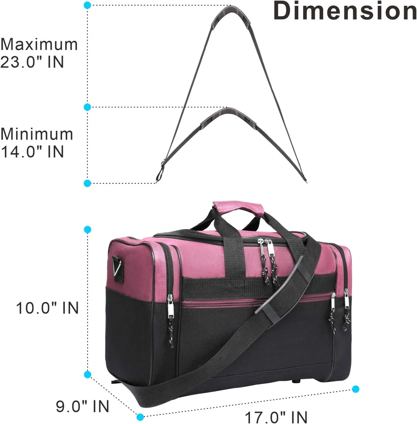 BuyAgain Duffle Bag, 17" Travel Carry On Sport Overnight Weekender Duffel Gym Bag with Adjustable Strap For Men Or Women