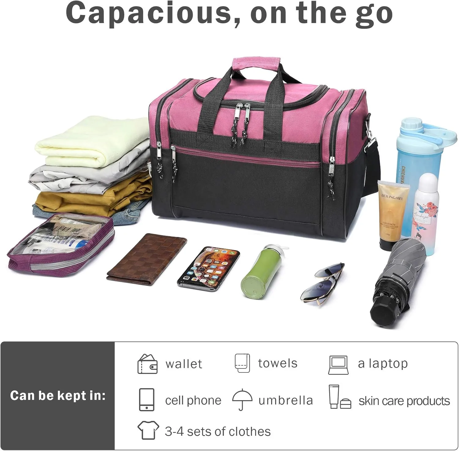 BuyAgain Duffle Bag, 17" Travel Carry On Sport Overnight Weekender Duffel Gym Bag with Adjustable Strap For Men Or Women