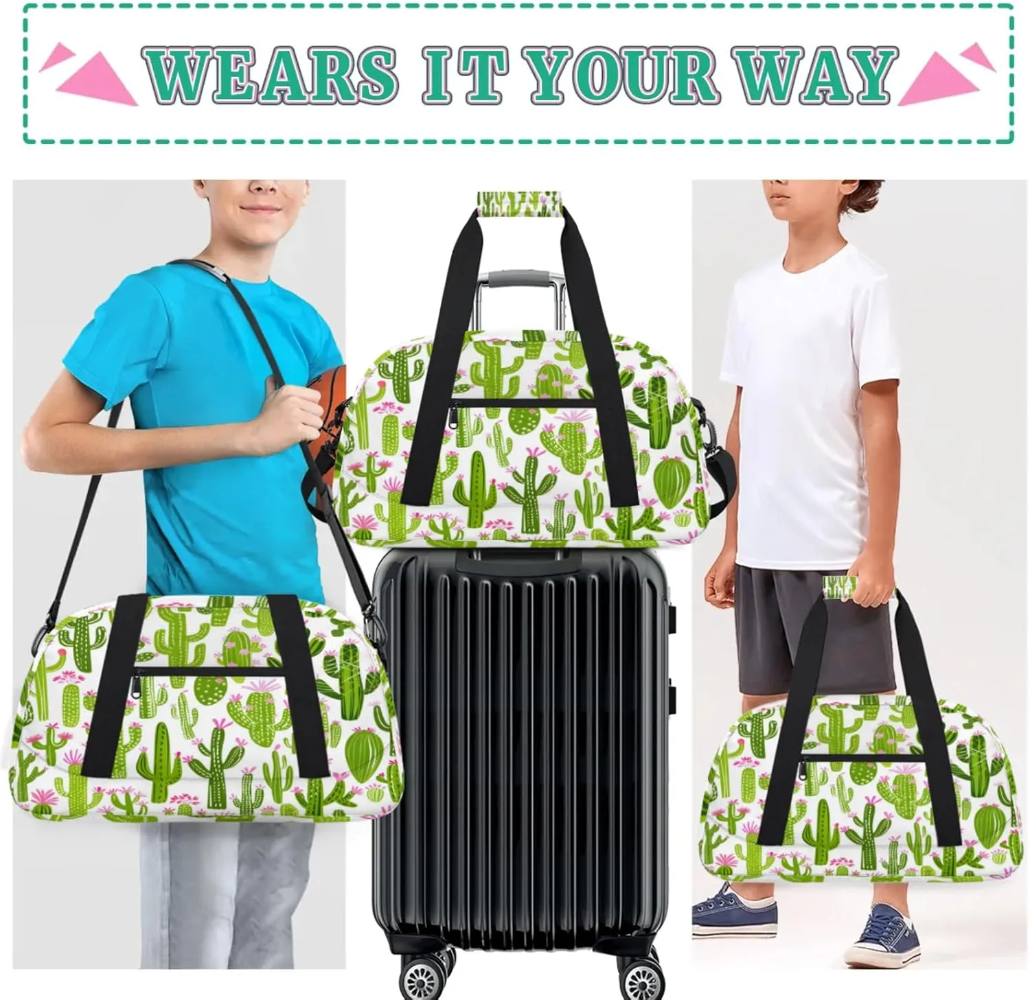 Cactus Gym Bag for Women Men, Sports Travel Duffel Bag Lightweight Workout Bag Carry On Overnight Weekender Bag