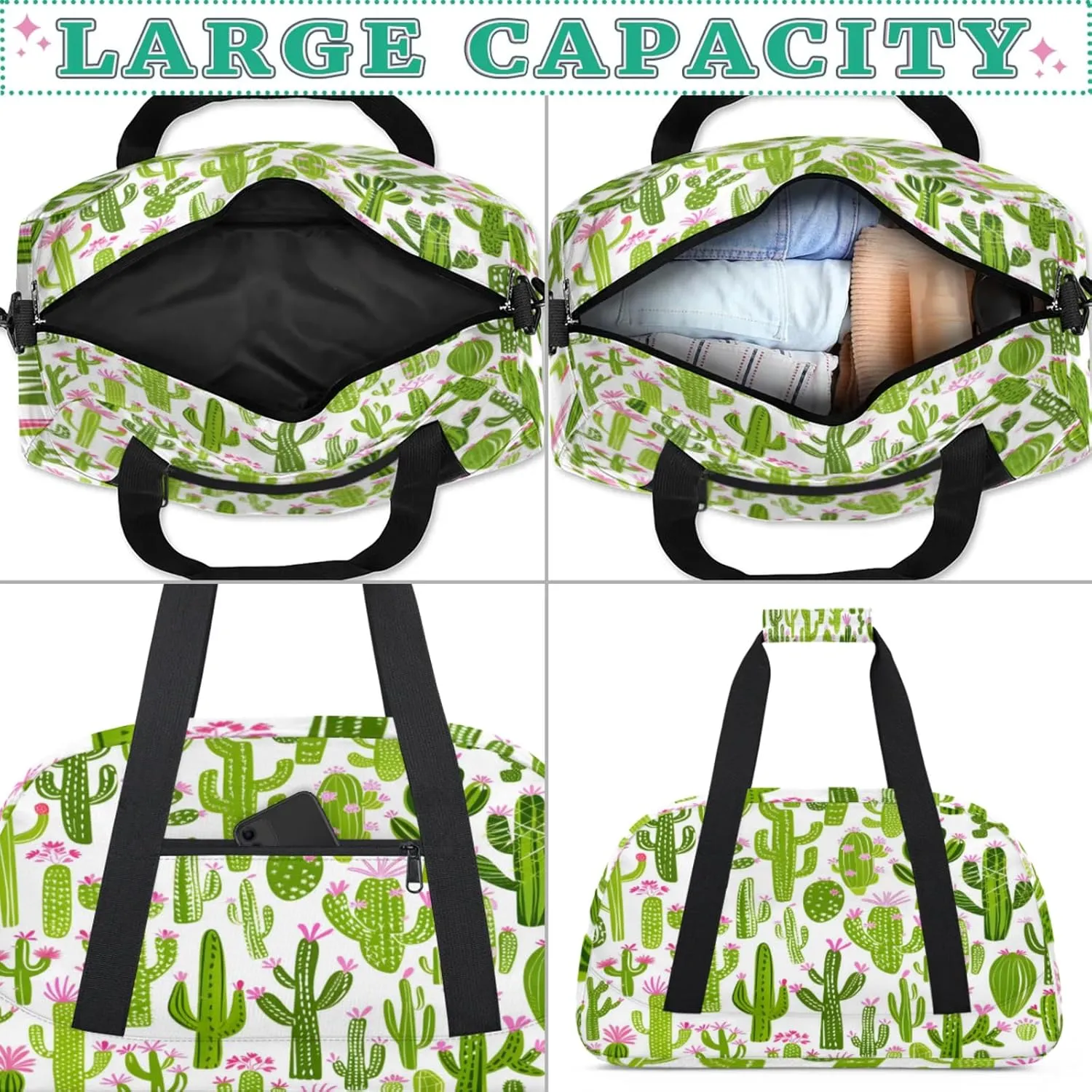 Cactus Gym Bag for Women Men, Sports Travel Duffel Bag Lightweight Workout Bag Carry On Overnight Weekender Bag