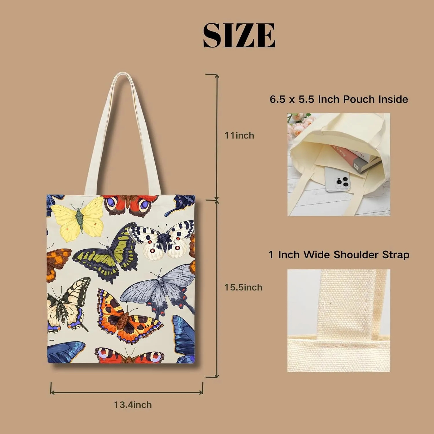 Canvas Aesthetic Reusable Grocery Tote Bag with Pockets for Women Graduation Travel Work Mothers Day Christmas