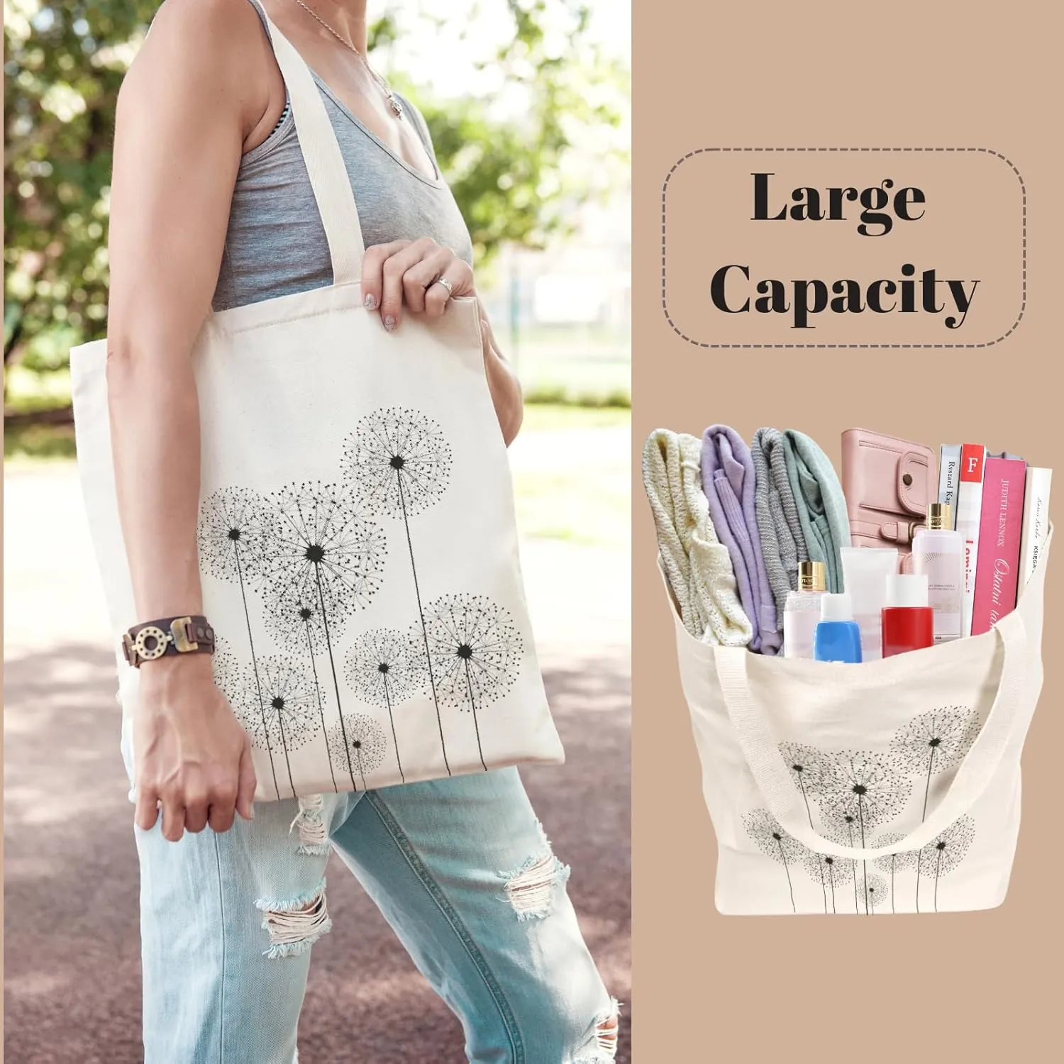 Canvas Aesthetic Reusable Grocery Tote Bag with Pockets for Women Graduation Travel Work Mothers Day Christmas