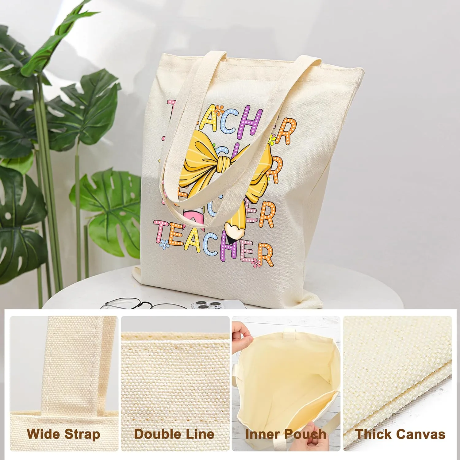 Canvas Aesthetic Reusable Grocery Tote Bag with Pockets for Women Graduation Travel Work Mothers Day Christmas