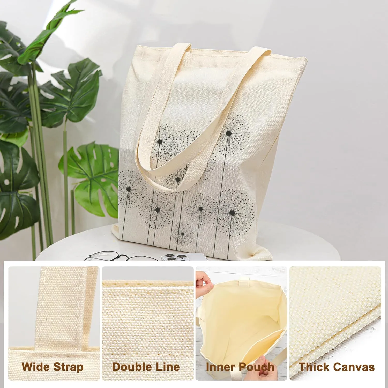 Canvas Aesthetic Reusable Grocery Tote Bag with Pockets for Women Graduation Travel Work Mothers Day Christmas