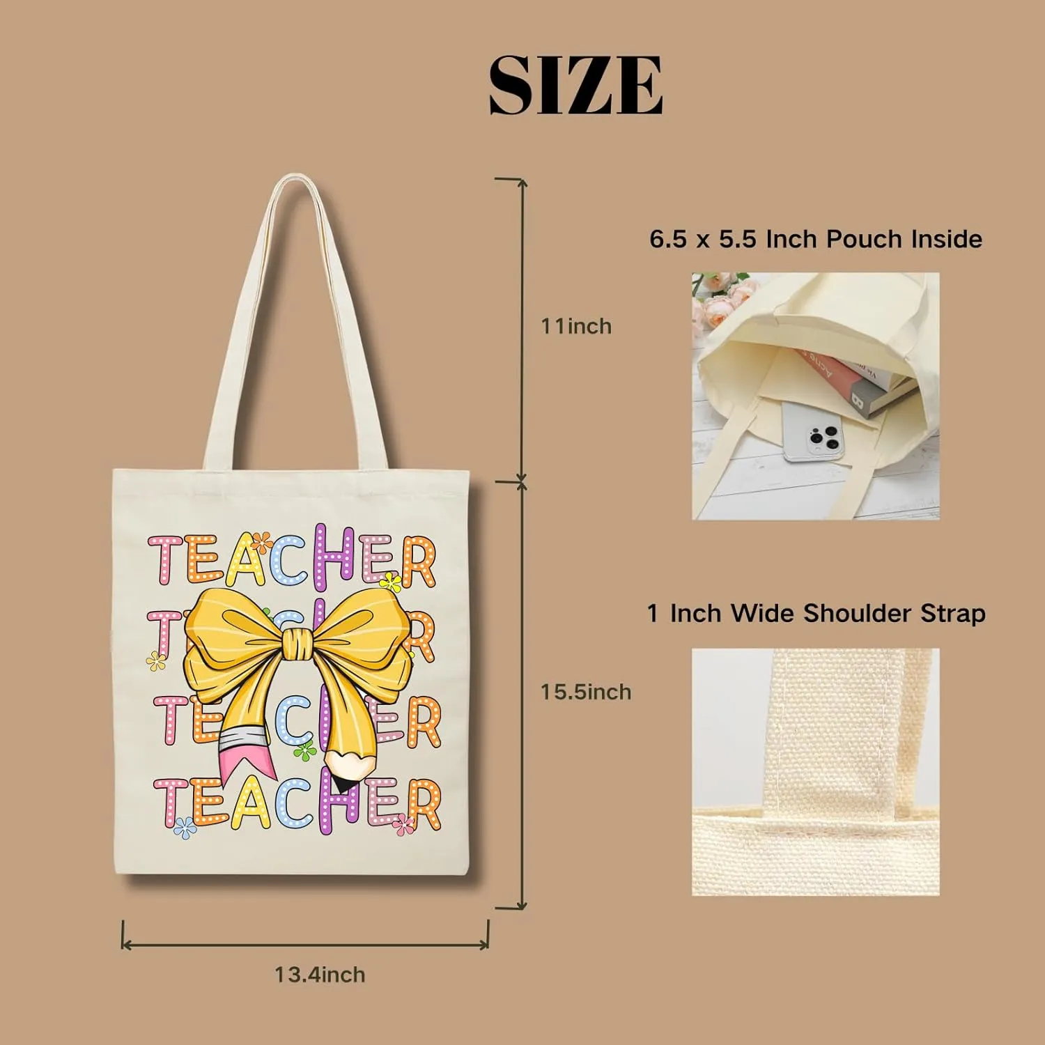 Canvas Aesthetic Reusable Grocery Tote Bag with Pockets for Women Graduation Travel Work Mothers Day Christmas