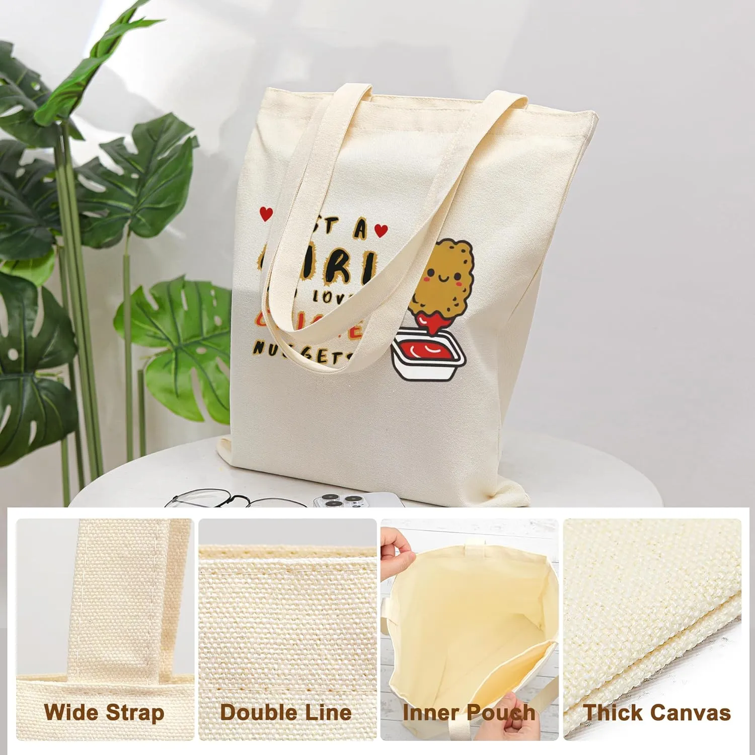 Canvas Aesthetic Reusable Grocery Tote Bag with Pockets for Women Graduation Travel Work Mothers Day Christmas
