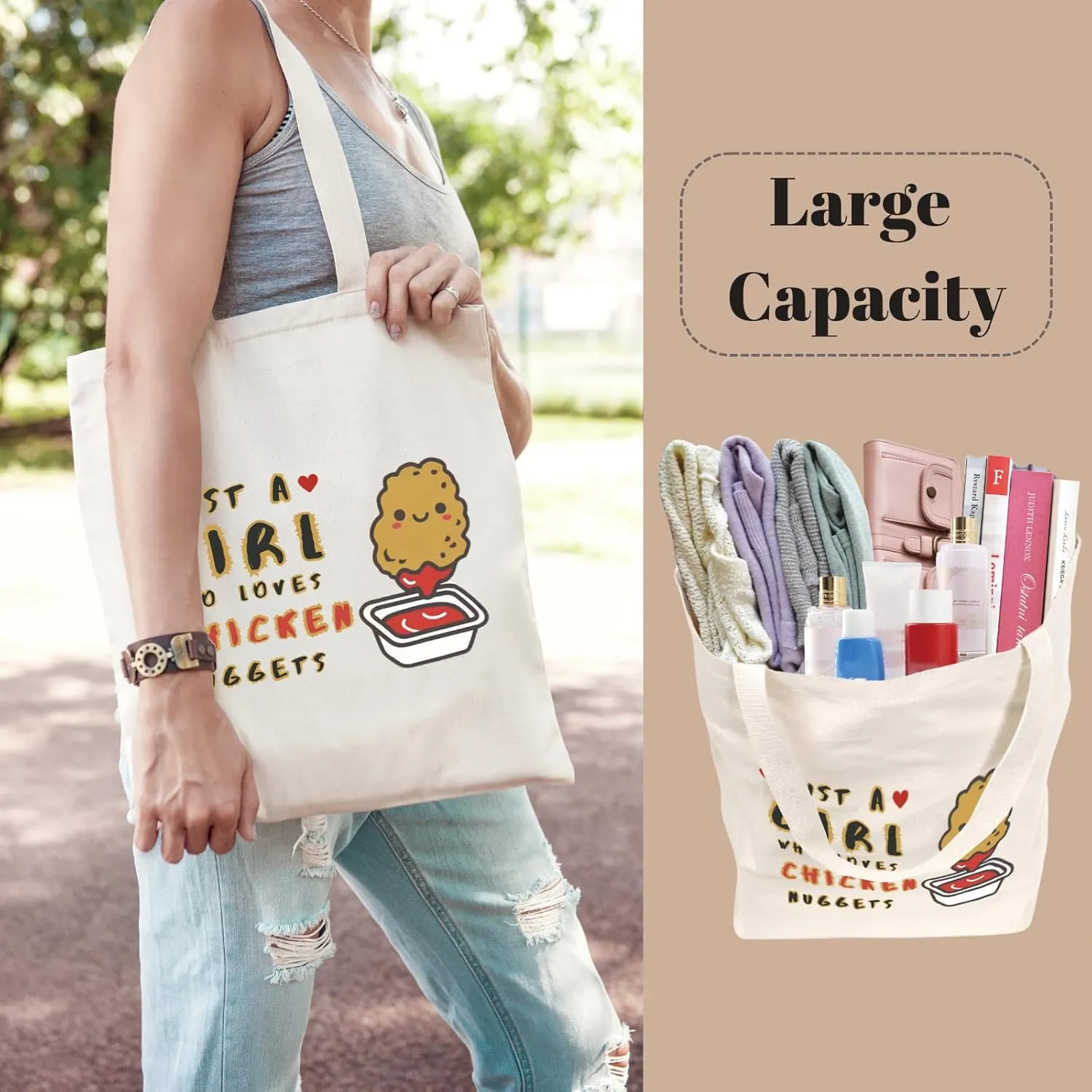 Canvas Aesthetic Reusable Grocery Tote Bag with Pockets for Women Graduation Travel Work Mothers Day Christmas