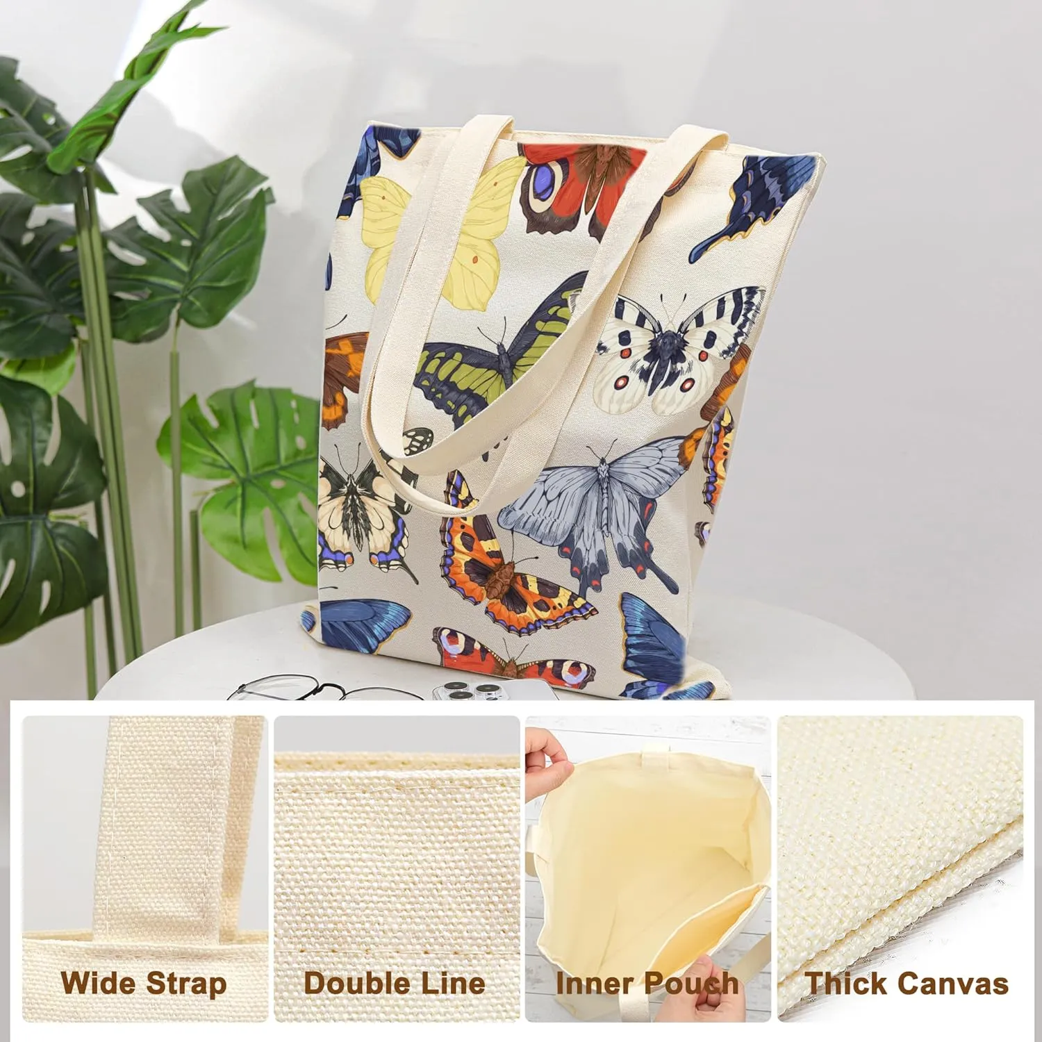 Canvas Aesthetic Reusable Grocery Tote Bag with Pockets for Women Graduation Travel Work Mothers Day Christmas